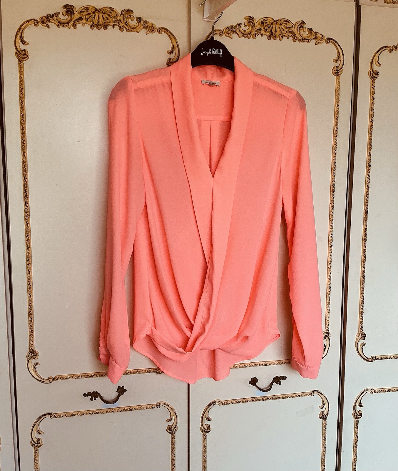 RIVER ISLAND UK 6 ( 8 ) Neon Orange / Peach Cross Over Long Sleeve Blouse. NWOT