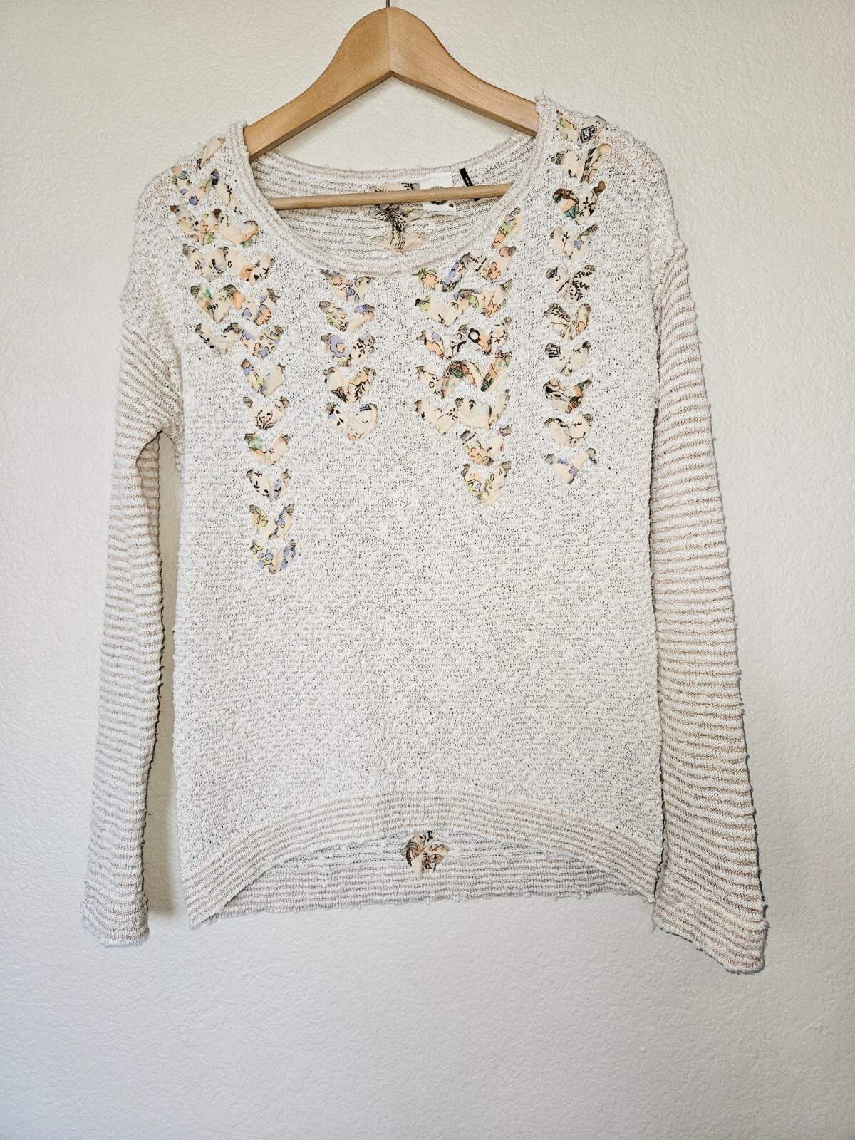 Akemi + Kin Ribbon Weaver Pullover Top Size XS Natural Beige Anthropologie