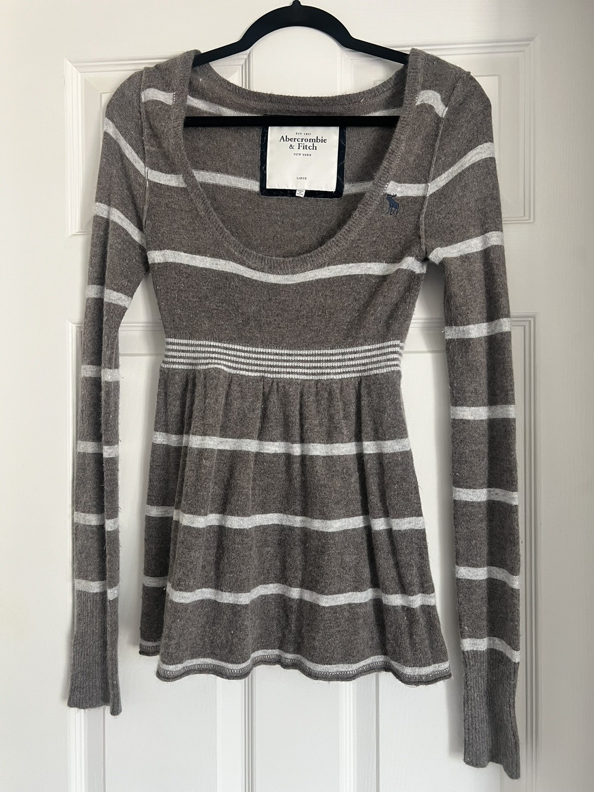 Rare VTG Abercrombie & Fitch Rabbit Hair Long Sleeve Flowy Babydoll Gray Top L