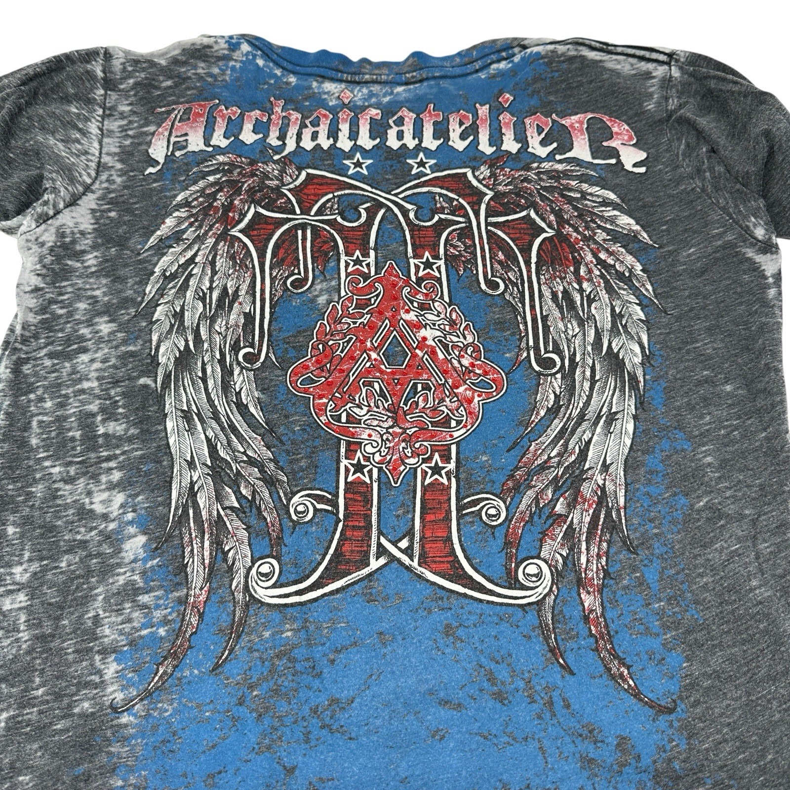 ARCHAIC by AFFLICTION Women’s Gray V-neck Short Sleeve Lightweight Shirt Large
