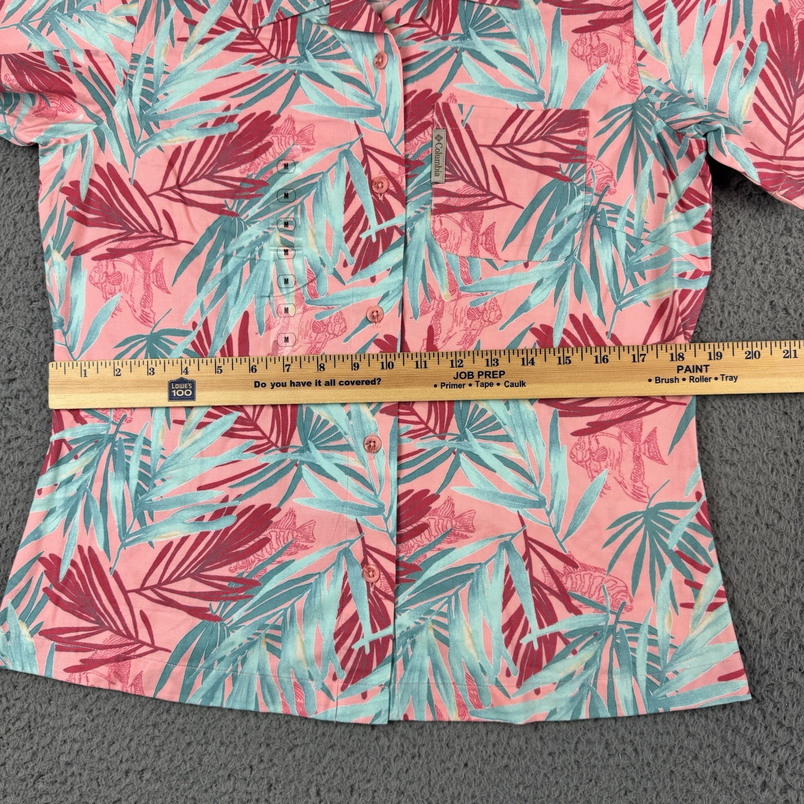 Columbia River Resort Shirt Womens Medium Pink Tropical Floral Hawaiian Button