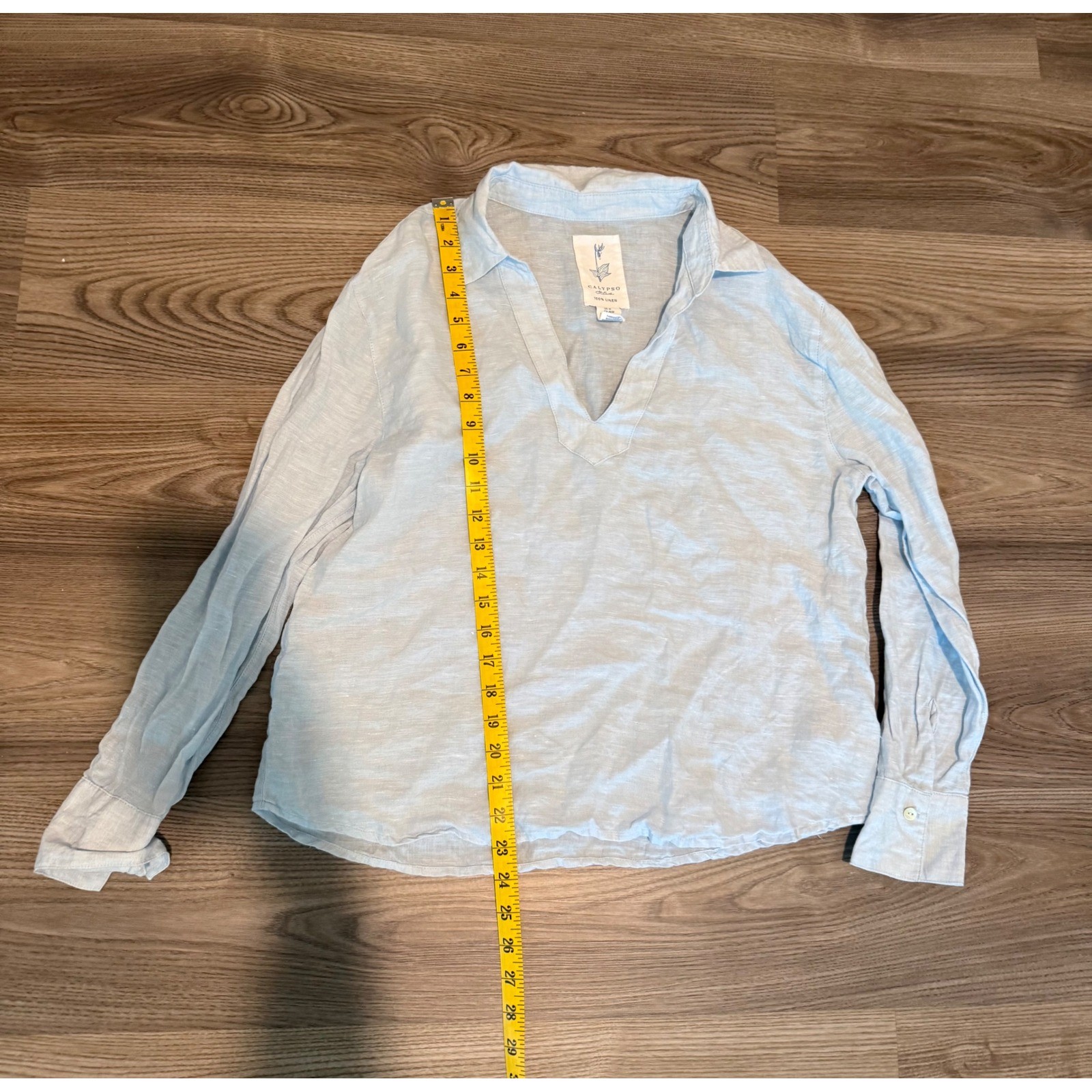 Calypso St Barth Womens Medium Light Blue 100% Linen V-Neck Tunic Blouse Top