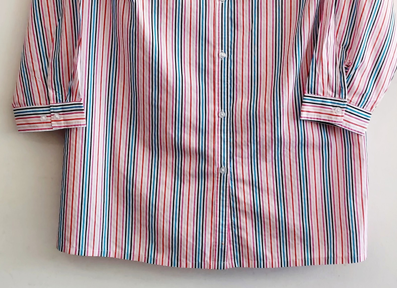 ROAMANS Womens 30W White Button Down Woven Tunic Shirt W Colorful Thin Stripes