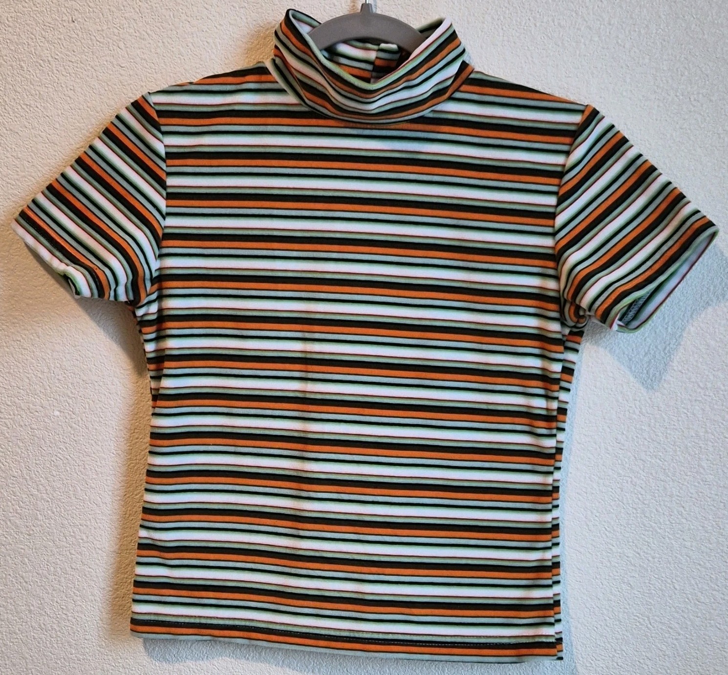 By Design Multicolor Striped Knit Polyester Short Sleeve Turtleneck Top S/P