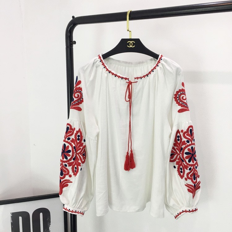 Women’s Ukrainian Embroidered Shirts Cotton Linen Tops Vyshyvanka Ethnic Blouse