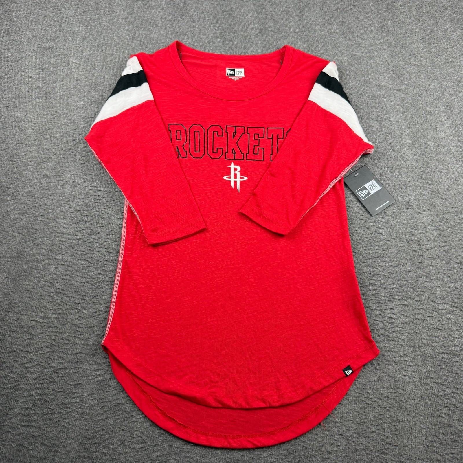 New Era Houston Rockets Womens Red 3/4 Sleeve Slub Knit T-Shirt XS New