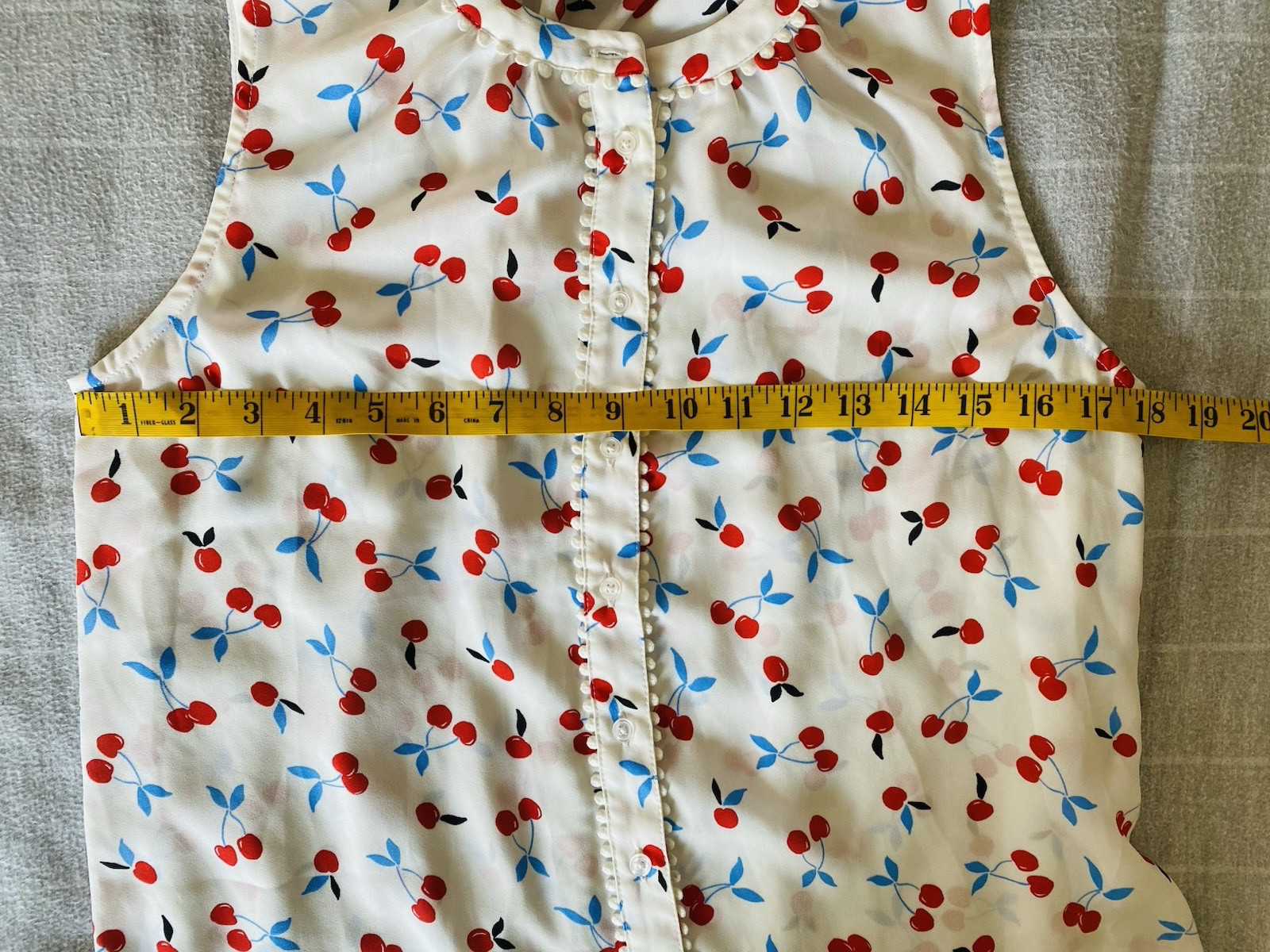 Women’s Small Cherry Print Sleeveless Top Rockabilly Office Teacher Twee