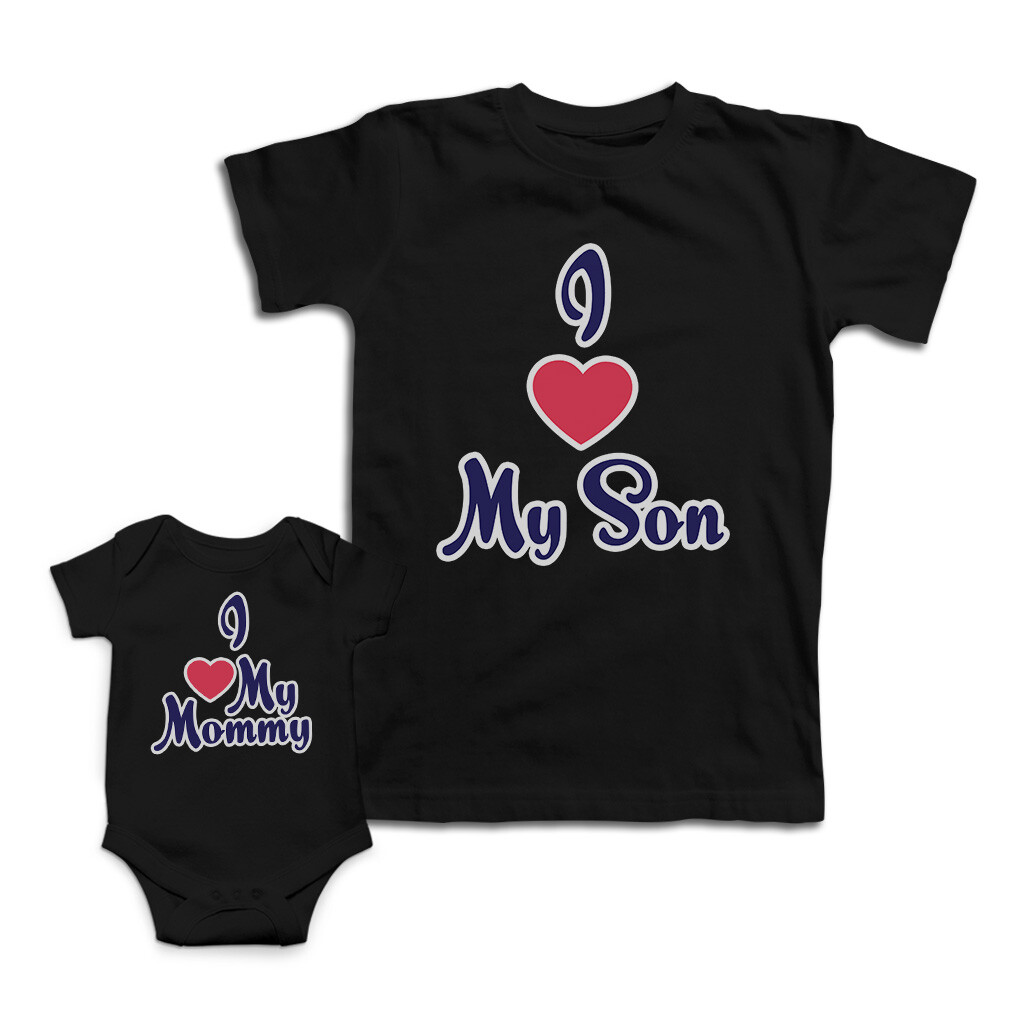 Mom and Baby Matching Outfits I Love My Son Mommy Heart Cotton Match Clothes