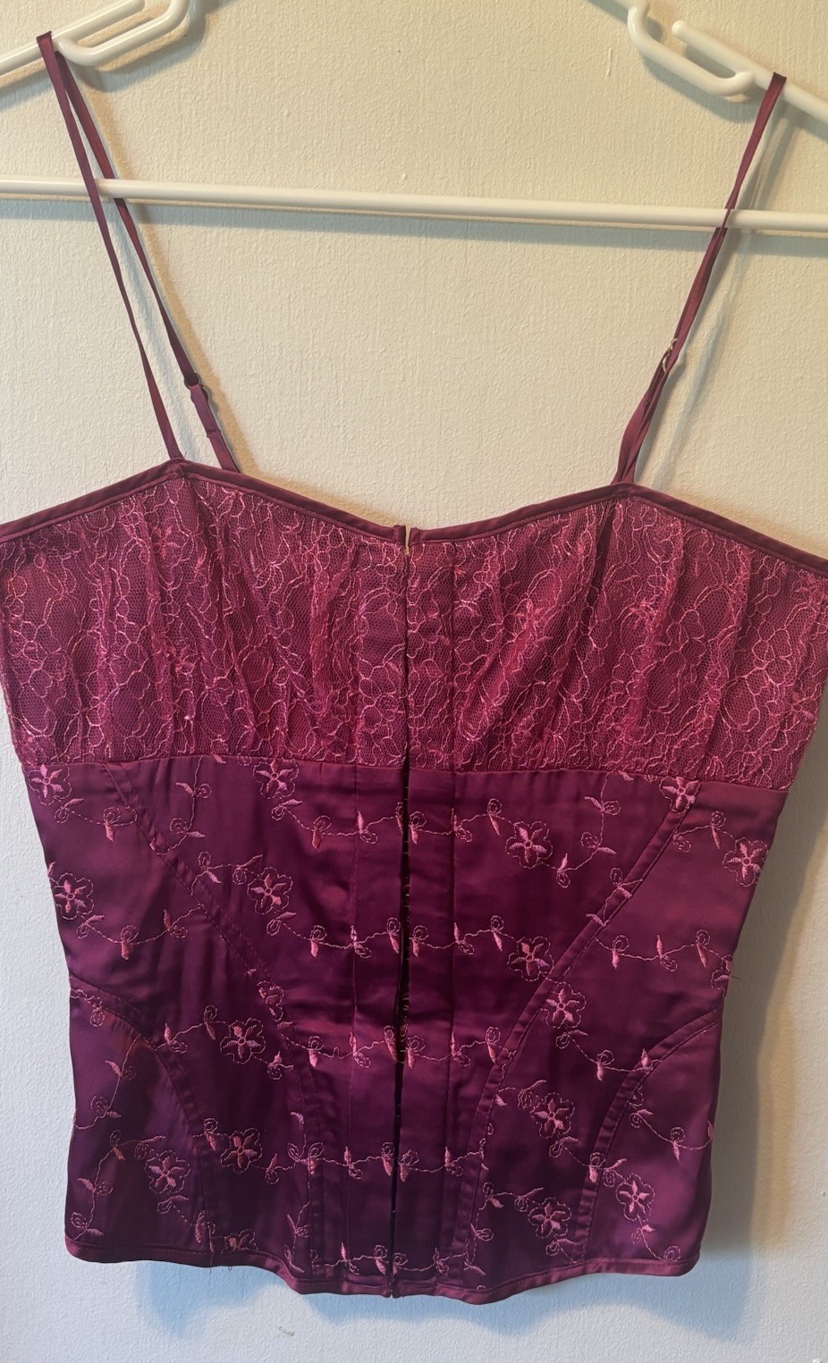 Vintage Betsey Johnson Size 4 Pink Floral Corset Top Lace Up Back