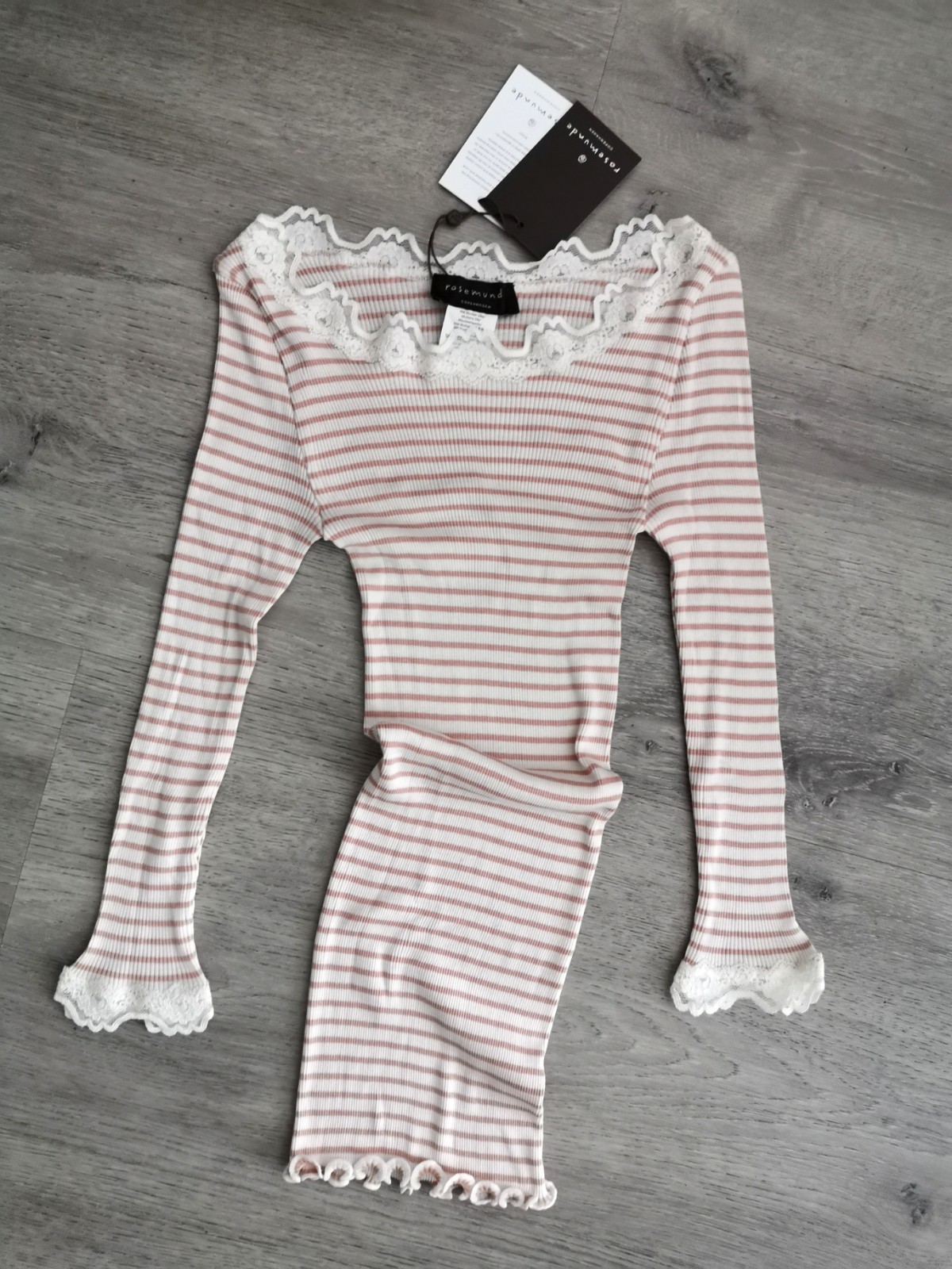 Rosemunde – Silk T-Shirt – Lace & Silk – Boat Neck – Stripes – M – New!