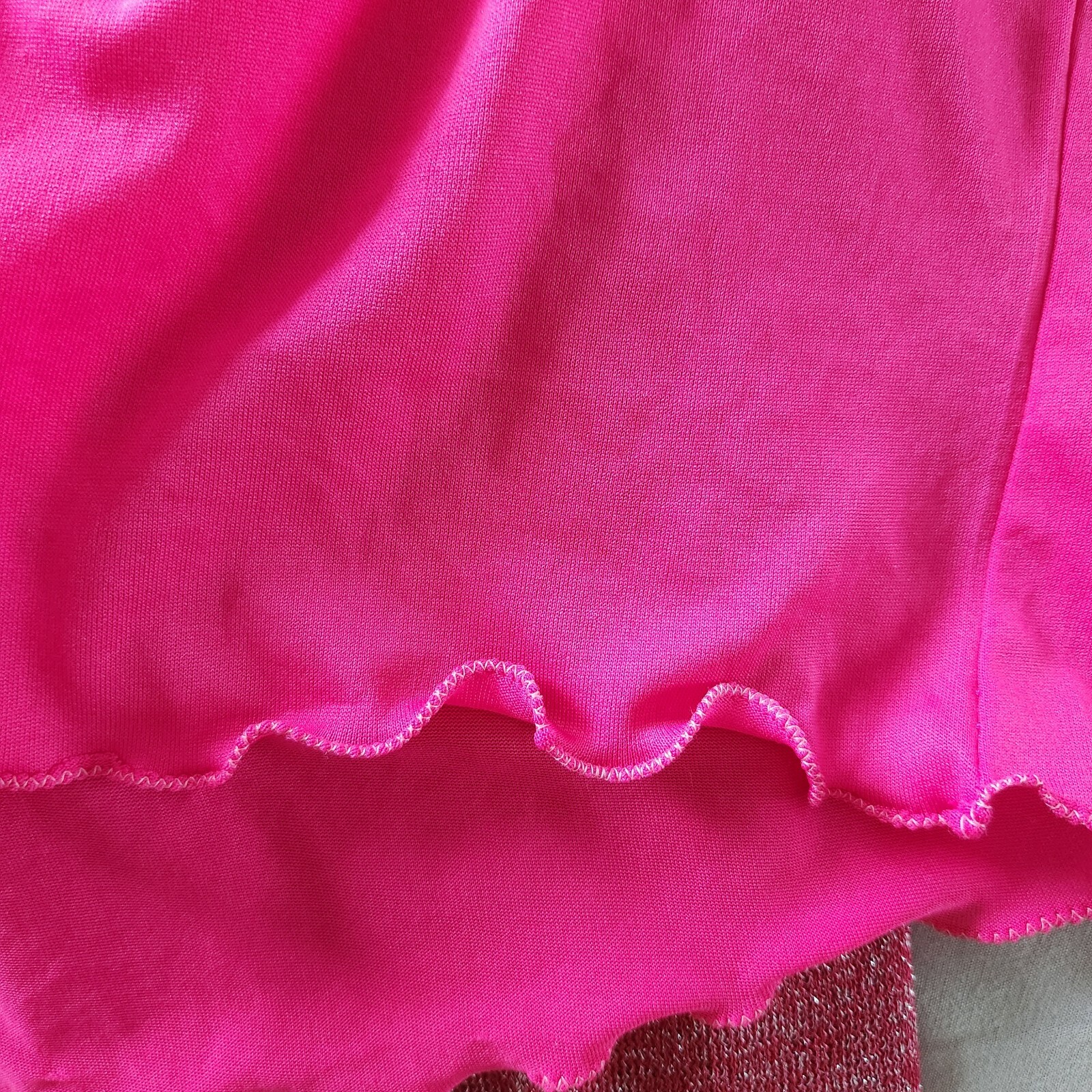 CAROLINE MORGAN Upcycled Y2K Pink Ruched Lettuce Hem Crop Top Size 14