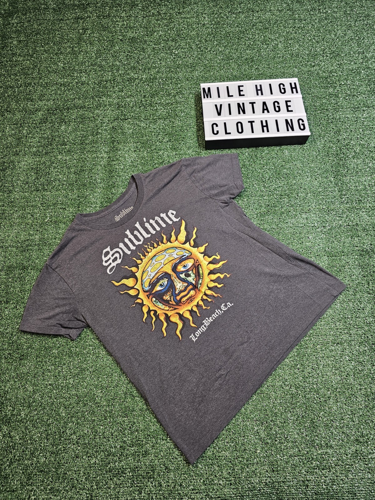 Retro Women’s Sublime Shirt M Ska Rock Band Music Tee Gray Sun Long Beach CA