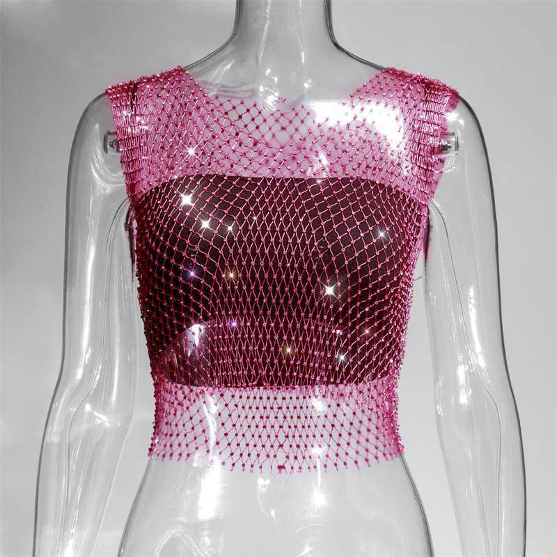 Tank Hollow Out Party Mesh Crop Leqoel Sexy See Through Fishnet Backless Tops
