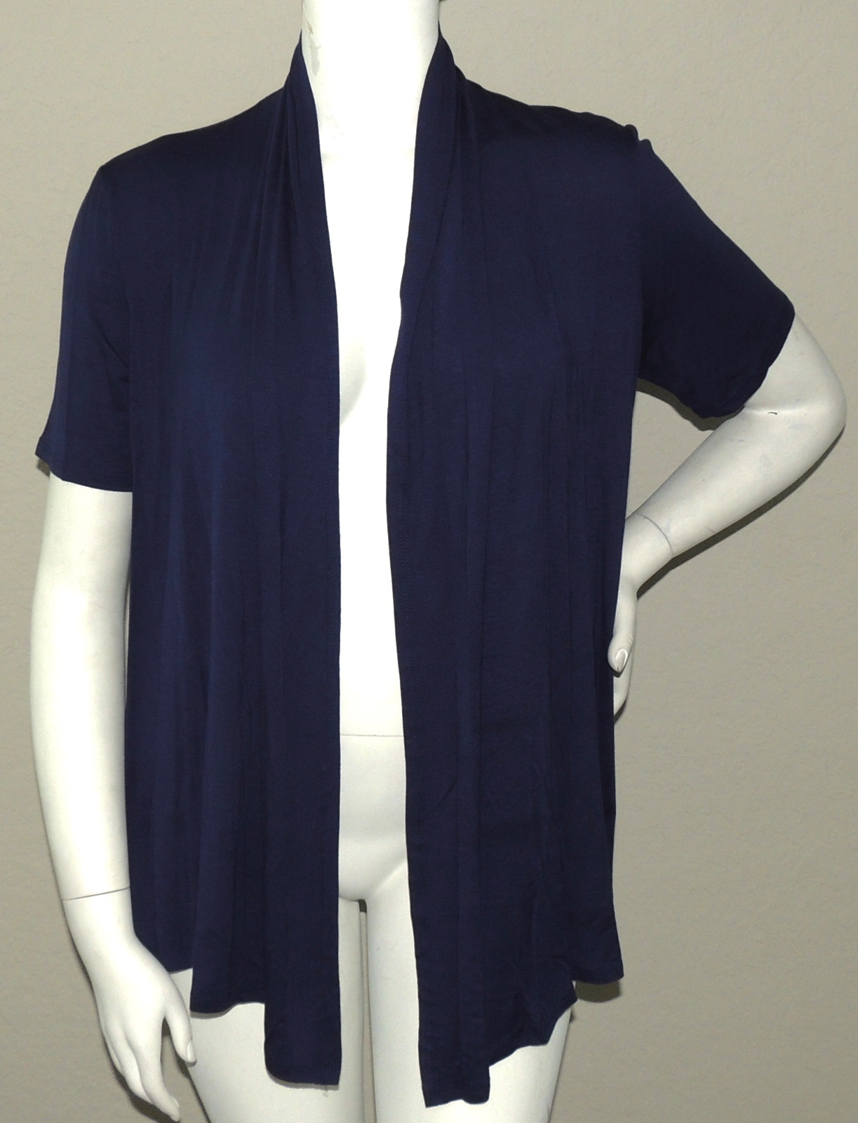 Moa USA Cascading Open Front Draped Stretch SS Cardigan Navy Plus 1XL 2XL 3XL