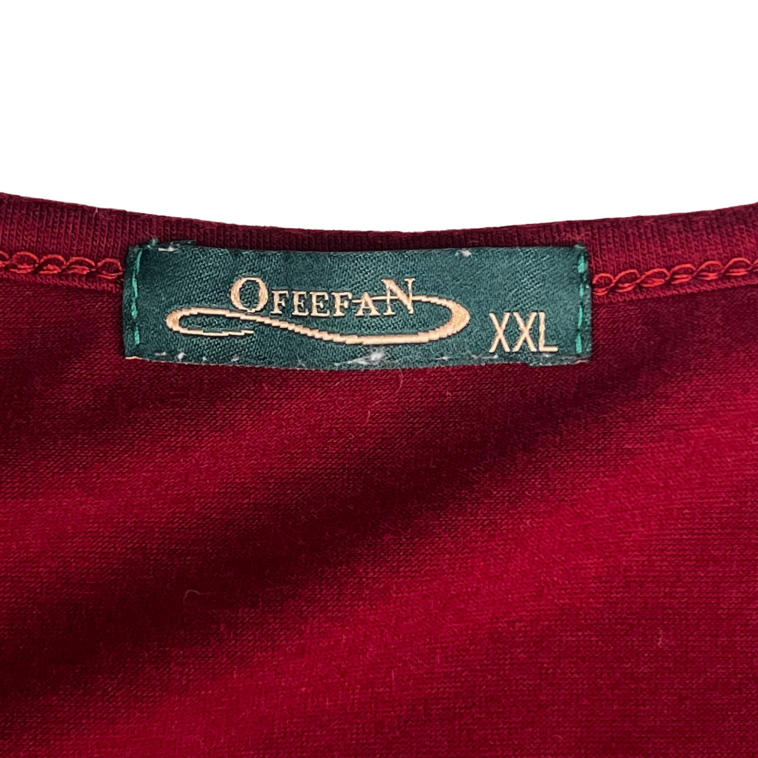 Ofeefan Blouse 2X Red Smocked Yoke Sleeveless Gathered Shoulder Shirred Tank Top