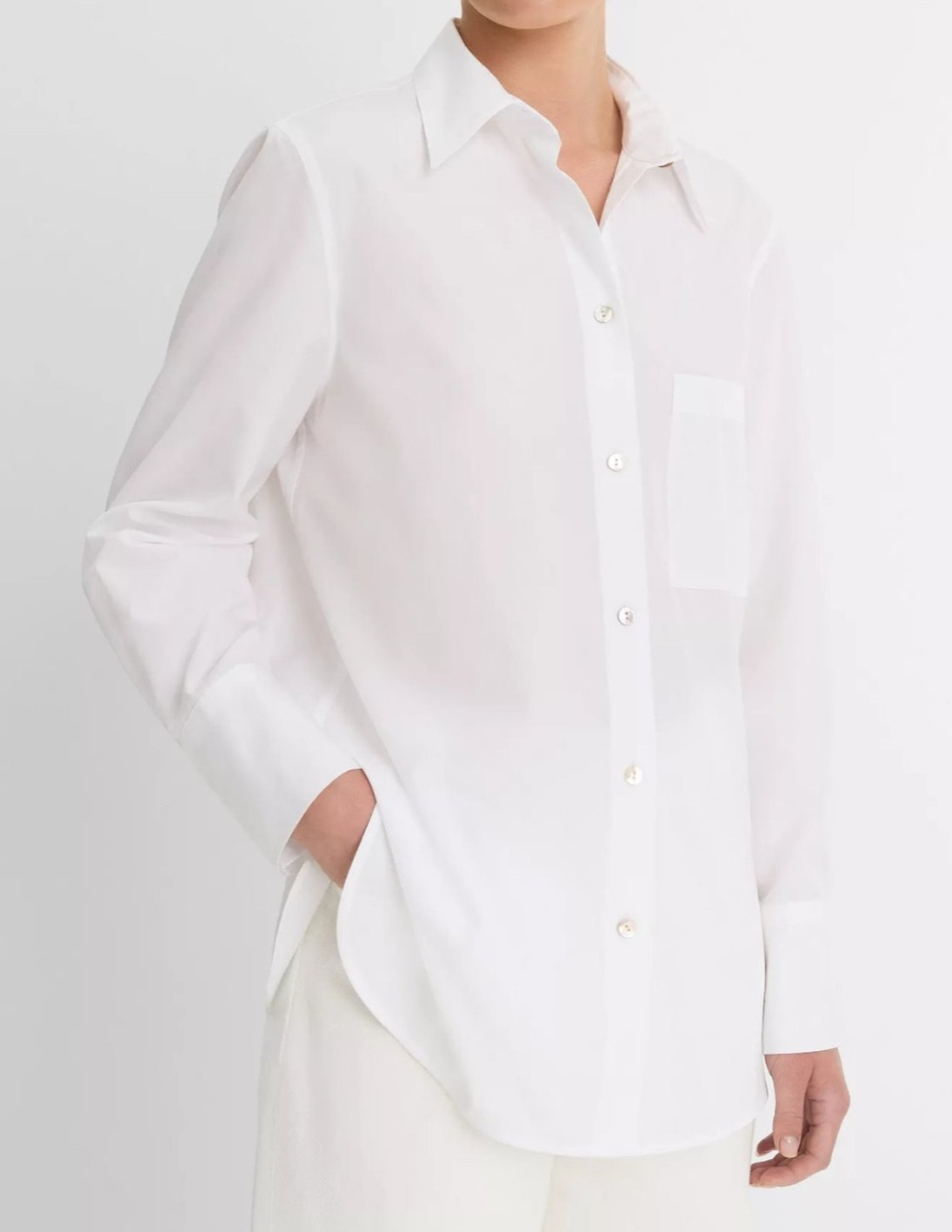 Vince XL Womens Blouse White Cotton Relaxed Straight Shirt Long Sleeve