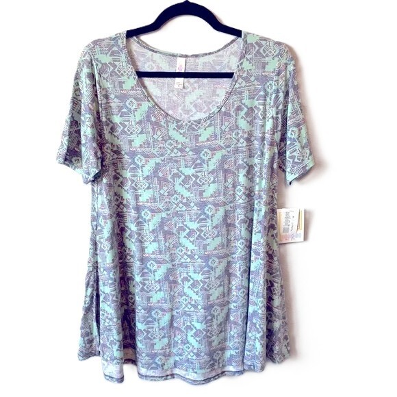 LuLaRoe Perfect T Medium Baby Doll Top Geometric Mint Green Gray Pink Blue NWT