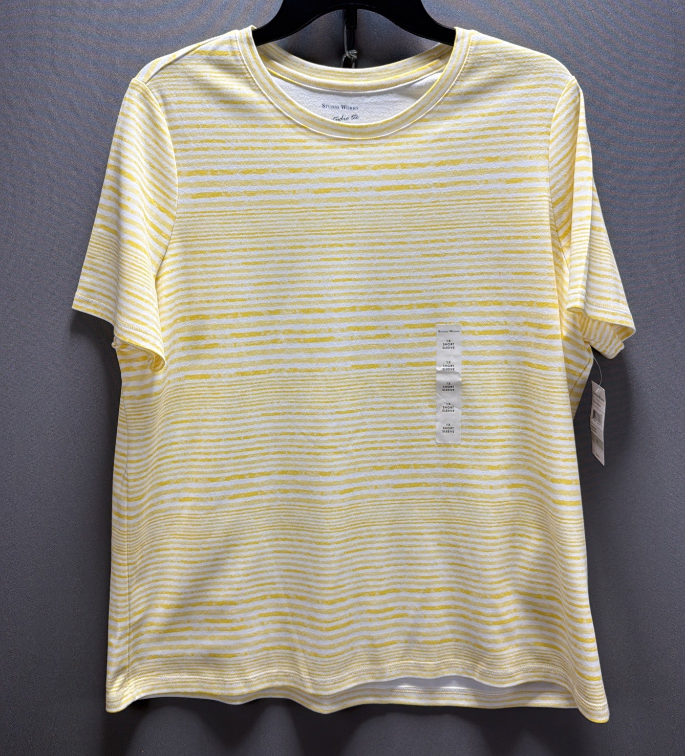 Studio Works women Yellow White Stripe Studio Tee Shirt Top size Plus Sz 1X NWT