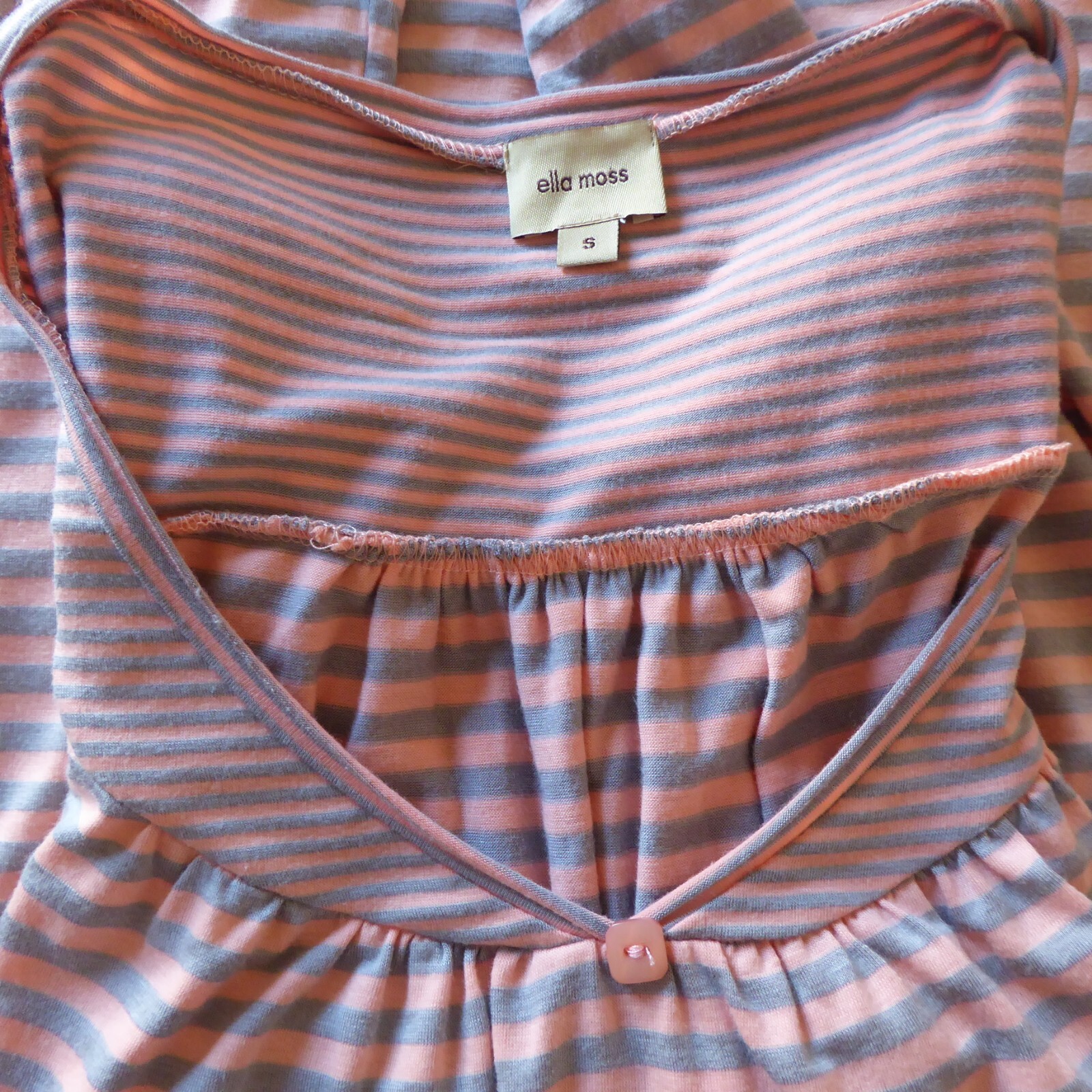 Ella Moss Anthropologie Baby Pink Gray Stripe V-neck Relax Fit Soft Tunic Top S