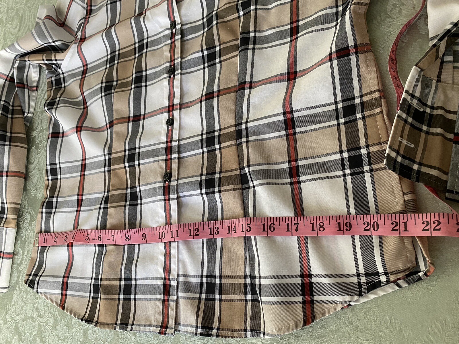 Orvis Women Size 14 Carefree Long Sleeve Plaid Shirt Button-up Stand collar A936