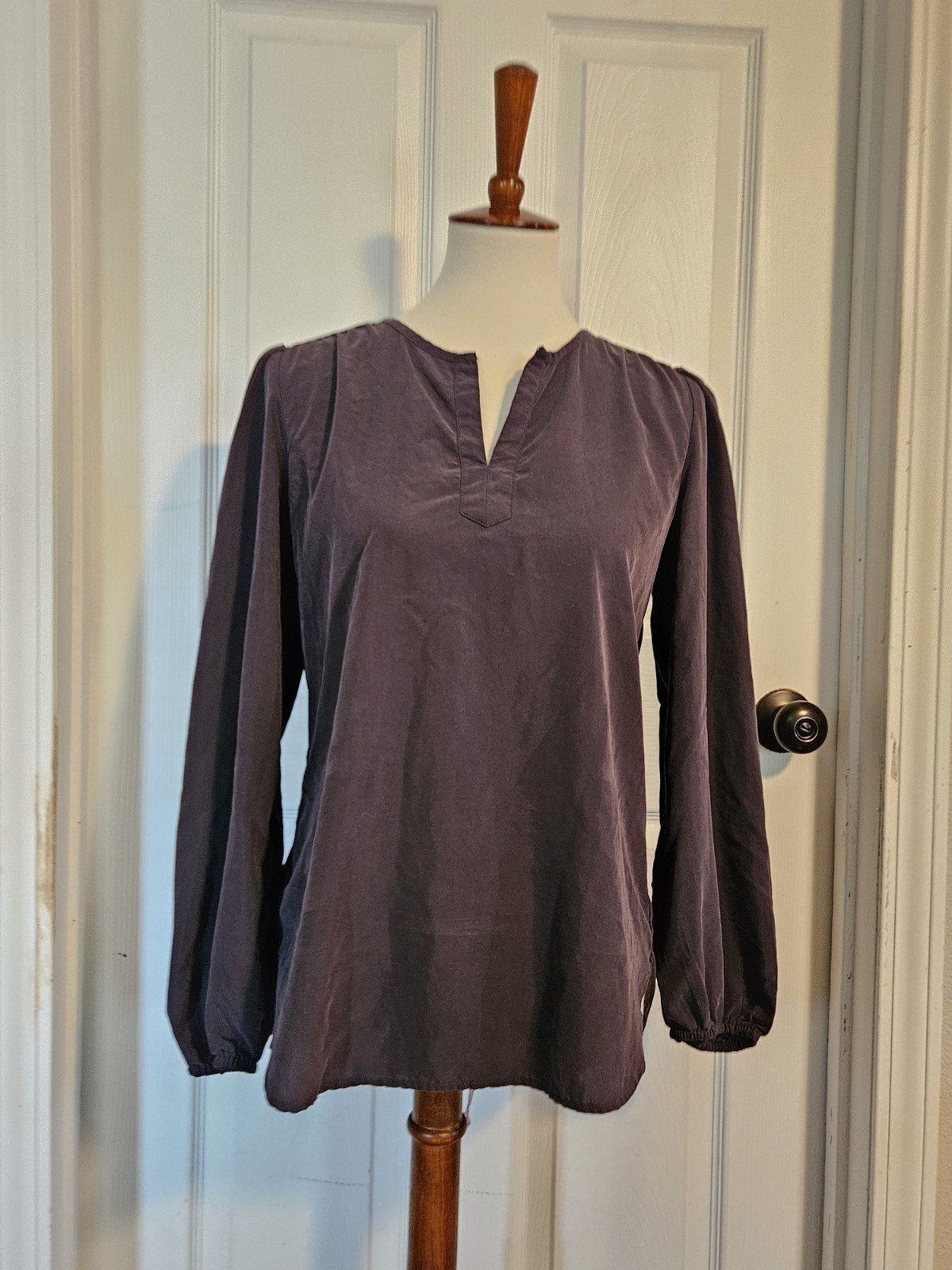Loft Charcoal Grey Long Sleeve Modal Blend Peasant Blouse Size Small