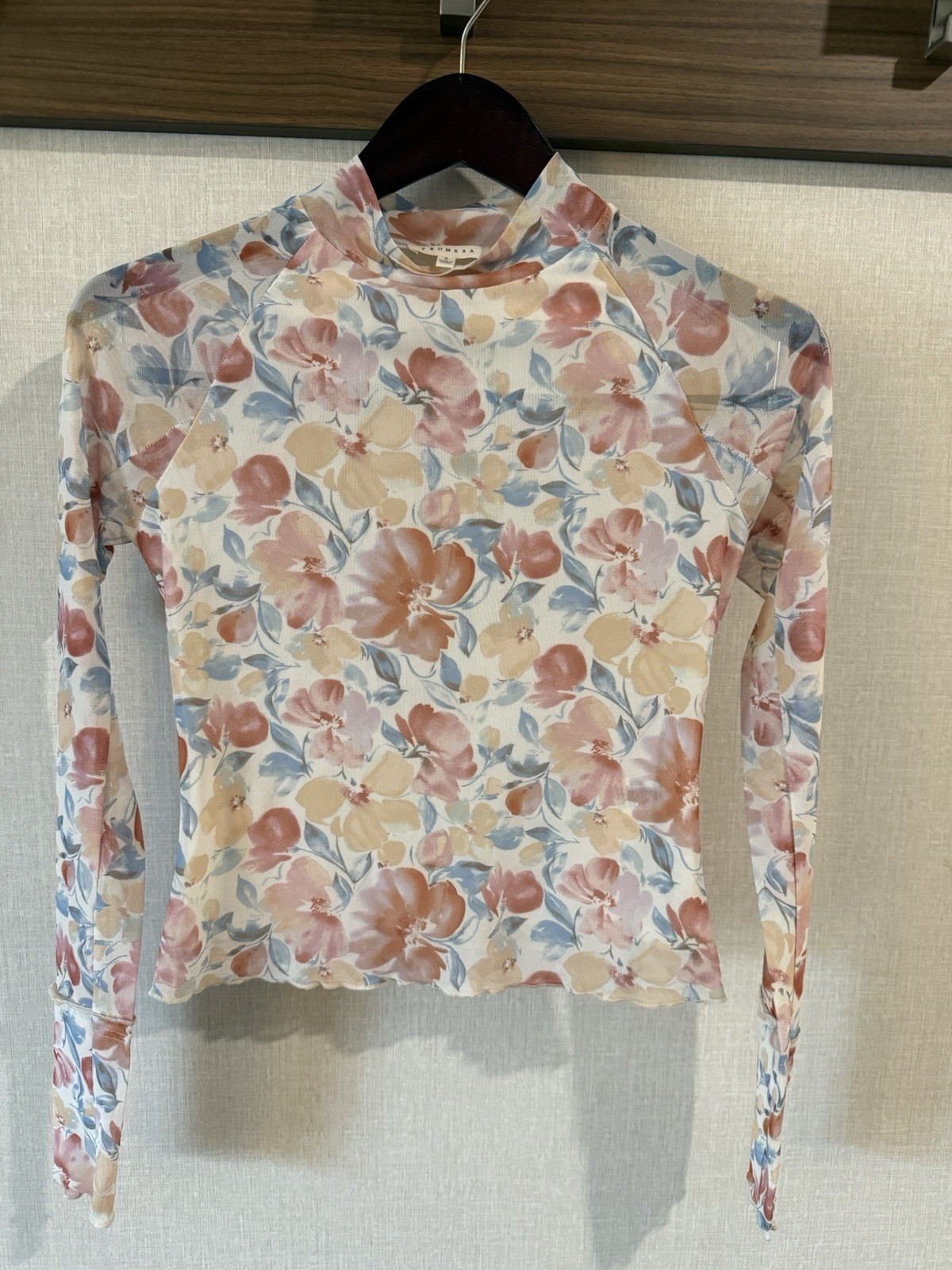 Promesa Sheer Floral Women’s Fitted Top Size Small Mesh Multicolor