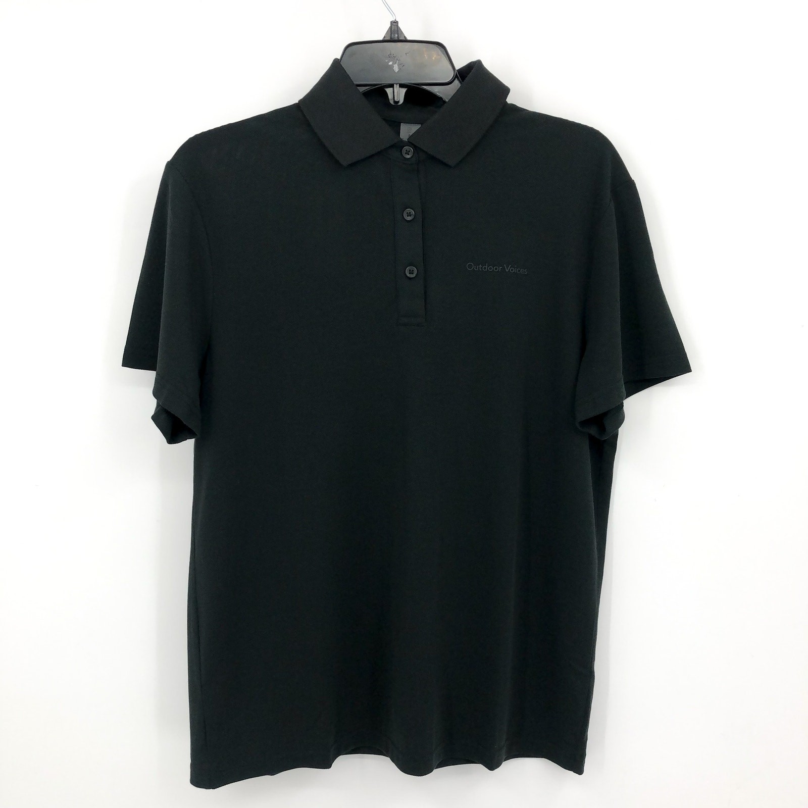 OUTDOOR VOICES Womens Short Sleeve Birdie Polo Shirt Small Black Collared NWT