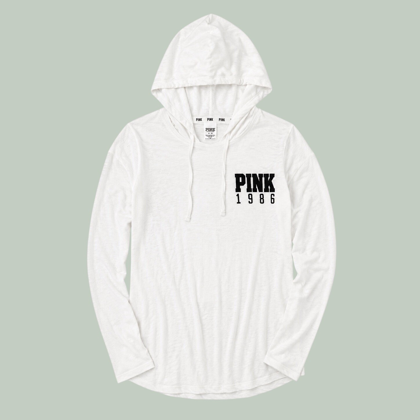 Victoria’s Secret PINK White Long Sleeve Hooded T-Shirt Graphic Pullover Medium