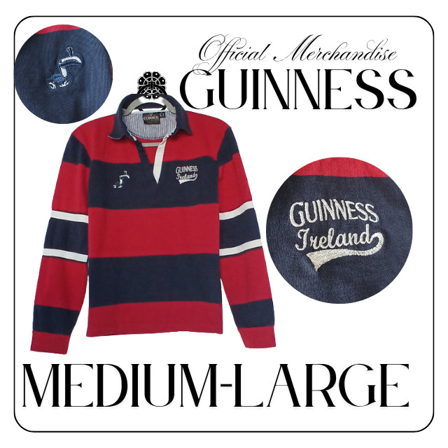 Guinness Official Polo Shirt Womens Med/Large Red Navy Stripe Rugby Ireland Top