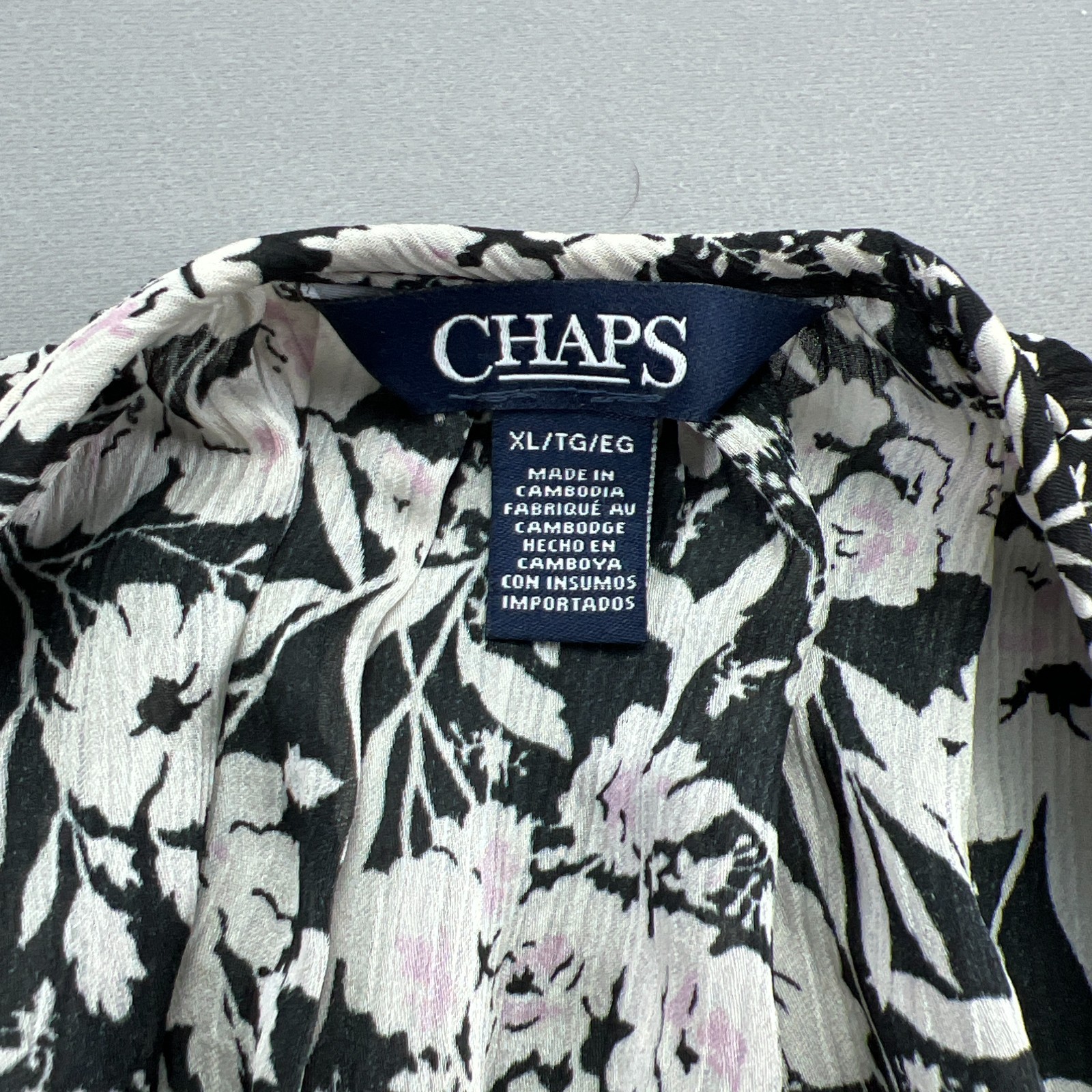 Chaps Peasant Blouse Top Womens XL Black White Floral Flowy Ruffle Bell Sleeves