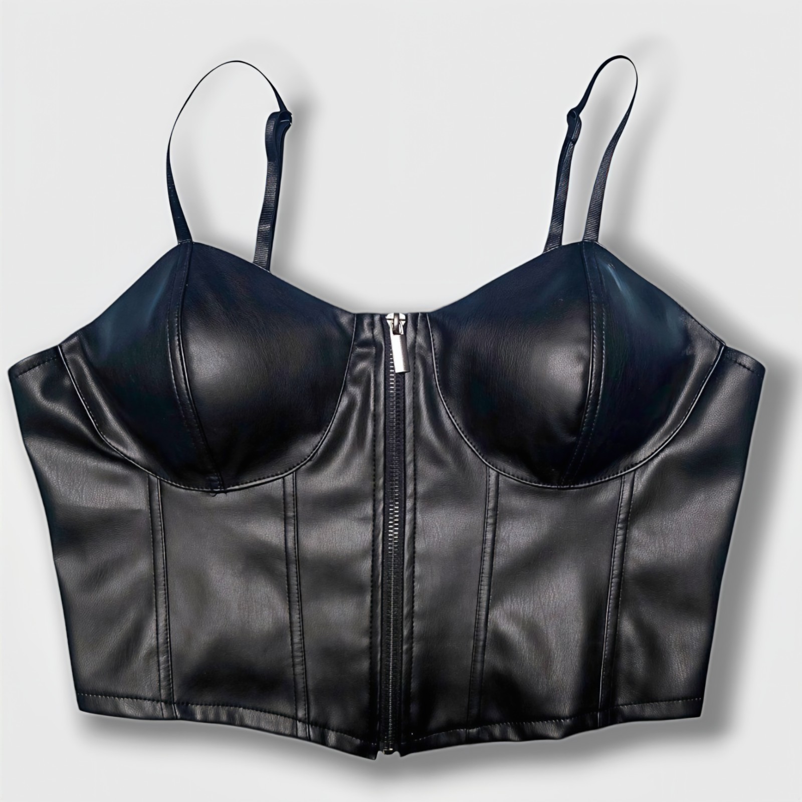 No Boundaries NWOT Women’s Black Leather Front Zip Bustier Top Size Medium