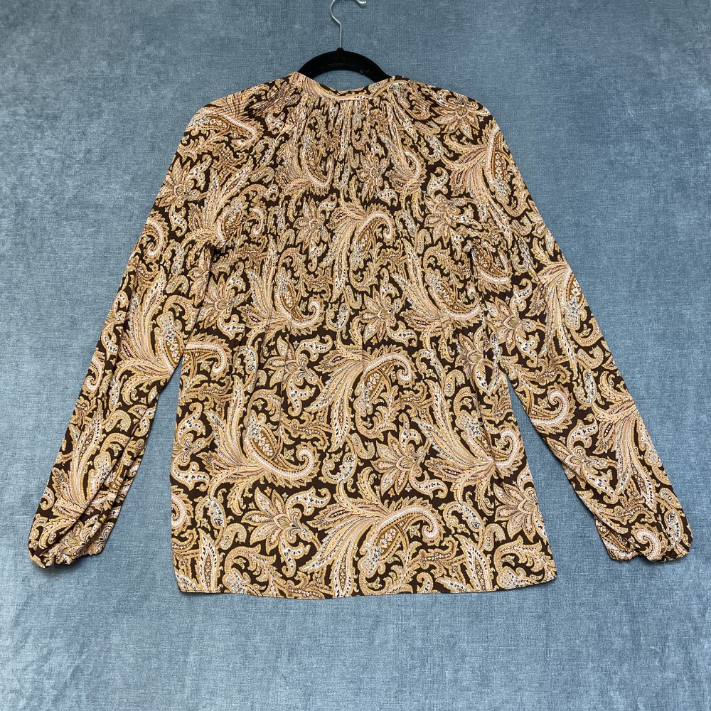 Lauren Ralph Lauren Georgette Blouse Top Womens Medium Brown Paisley Pleated
