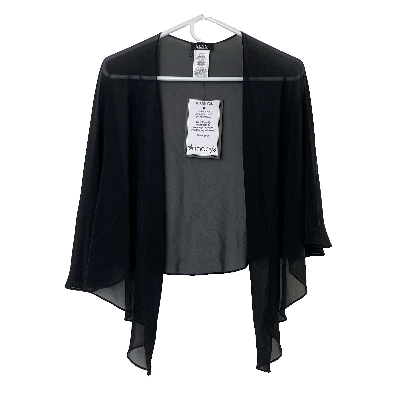 SLNY SL Fashions Womens Sheer Capelet Shawl L/XL Black Cropped Unlined Open USA