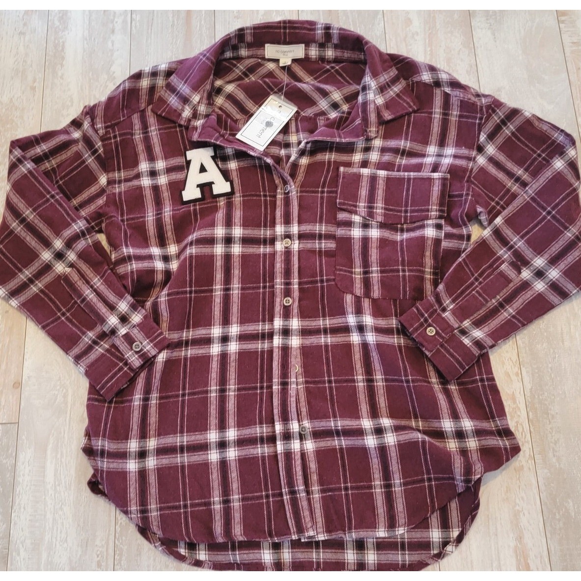 No Comment NY LA Women’s L Fleece Lined Flannel Button Up Shirt Maroon Sz L NWT