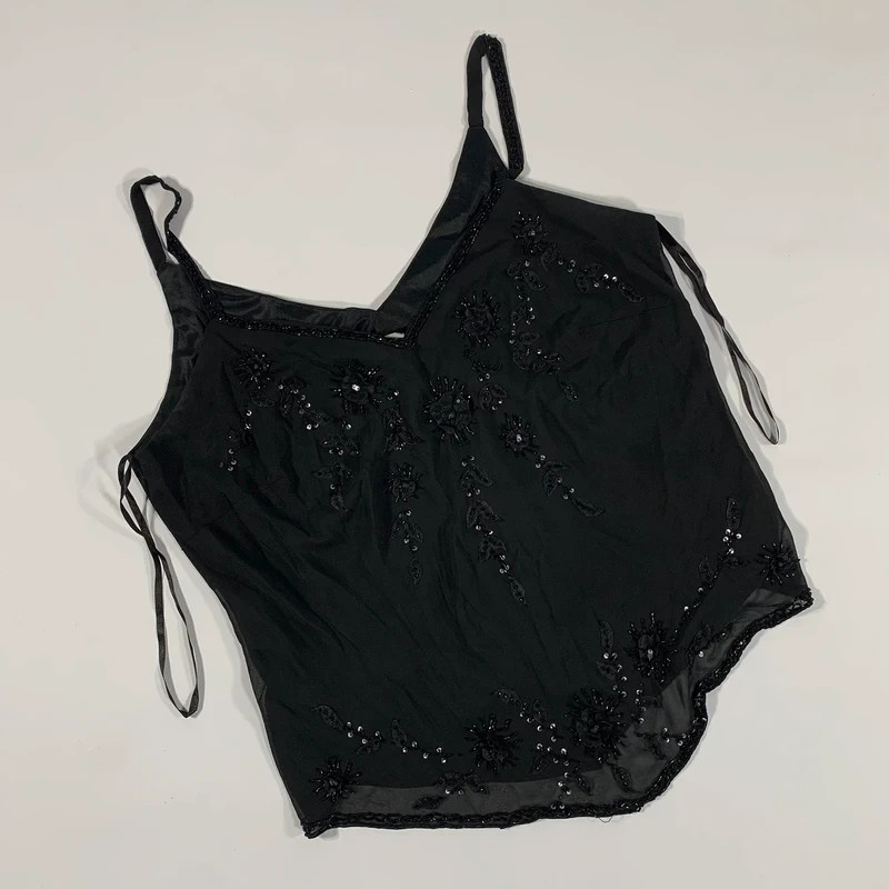 Vintage R&M Richards Black Sheer Mesh Beaded Lined Polyester Tank Top Size 22W