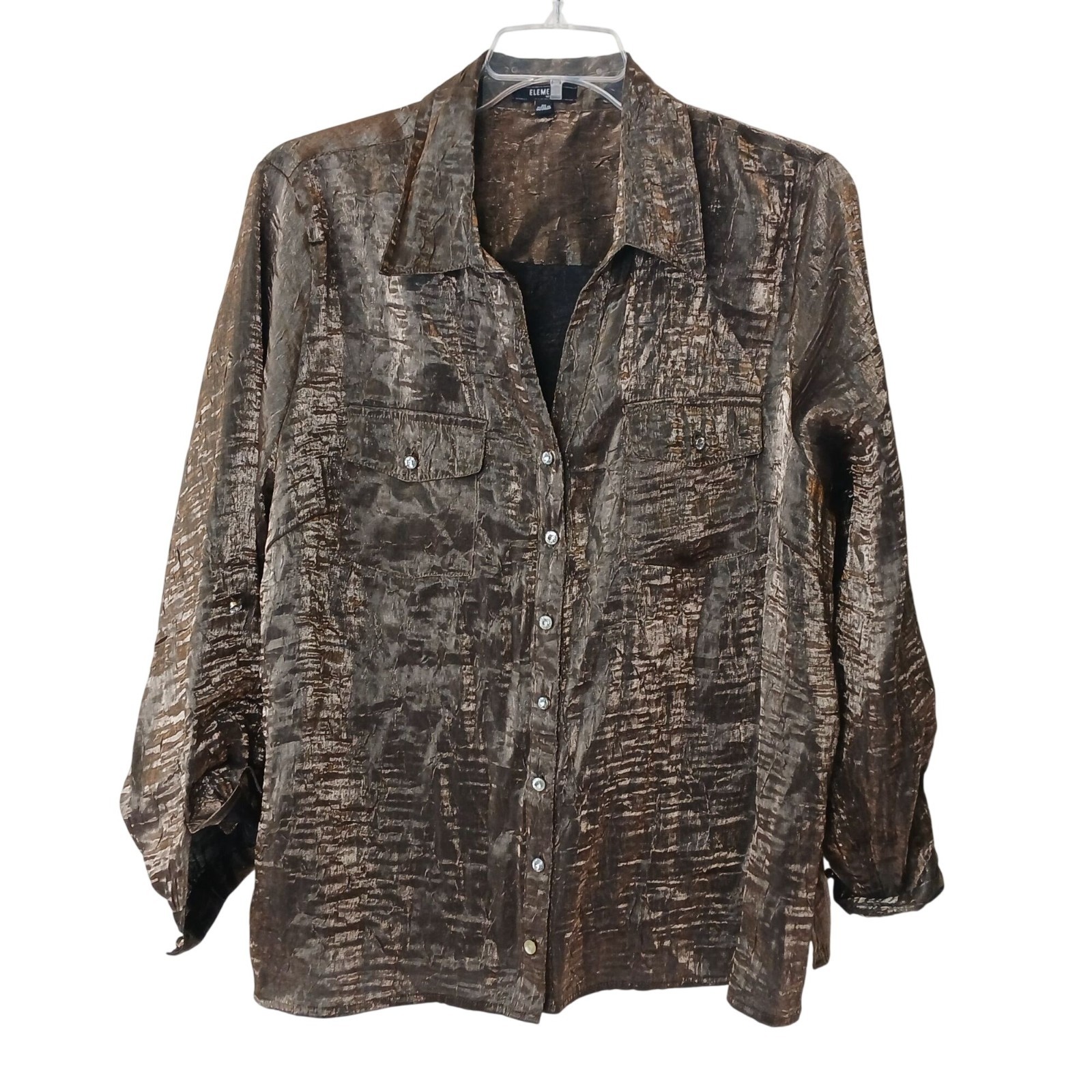 Metallic Brown Button Shirt 3X Rayon Polyester Blend Shiny Texture Button #I-7