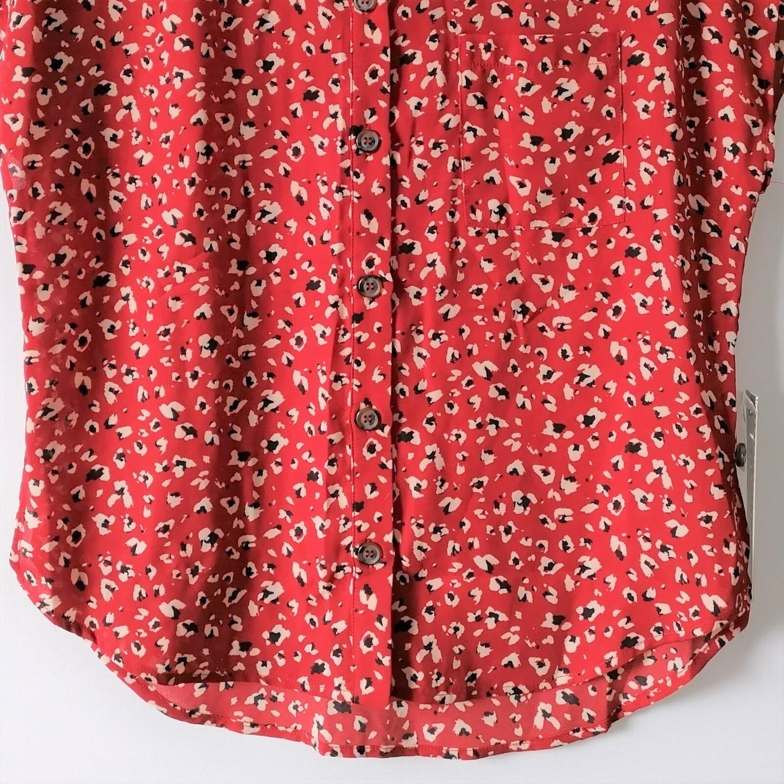 Luxology Womens Red Sleeveless Collared Overall Printed Button Up Top Size S New