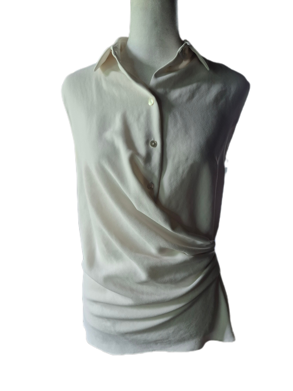 CARVEN Paris France Designer Sleeveless Wrap Blouse Top Off-White Cream, Size 36