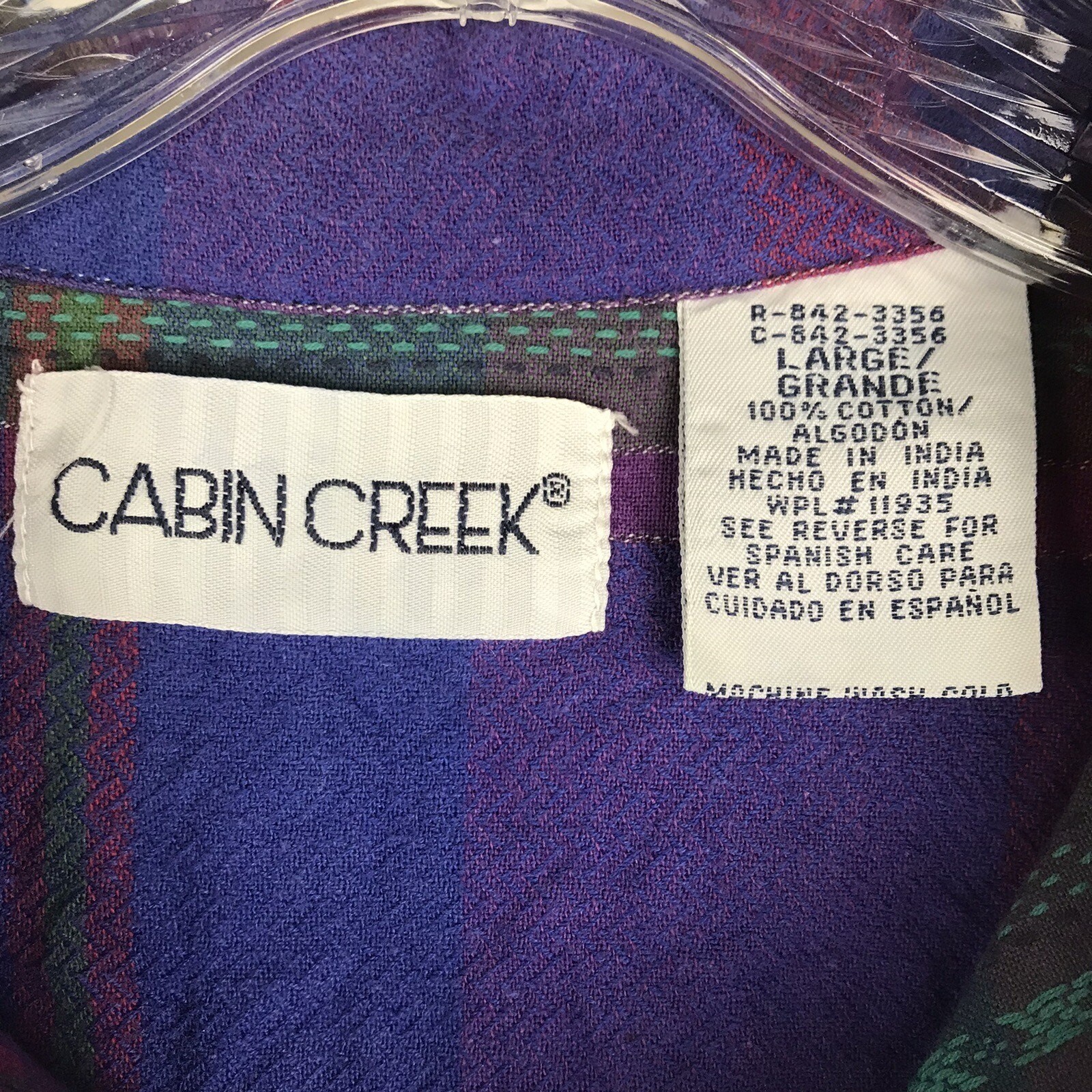 Cabin Creek Plaid Button Up Purple Blue Green Red Colorful 80s 90s Womens Large