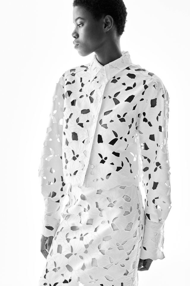 BNWT H&M Satin Button-Up Shirt Blouse W/ Eyelet Embroidery White XS S M L XL XXL