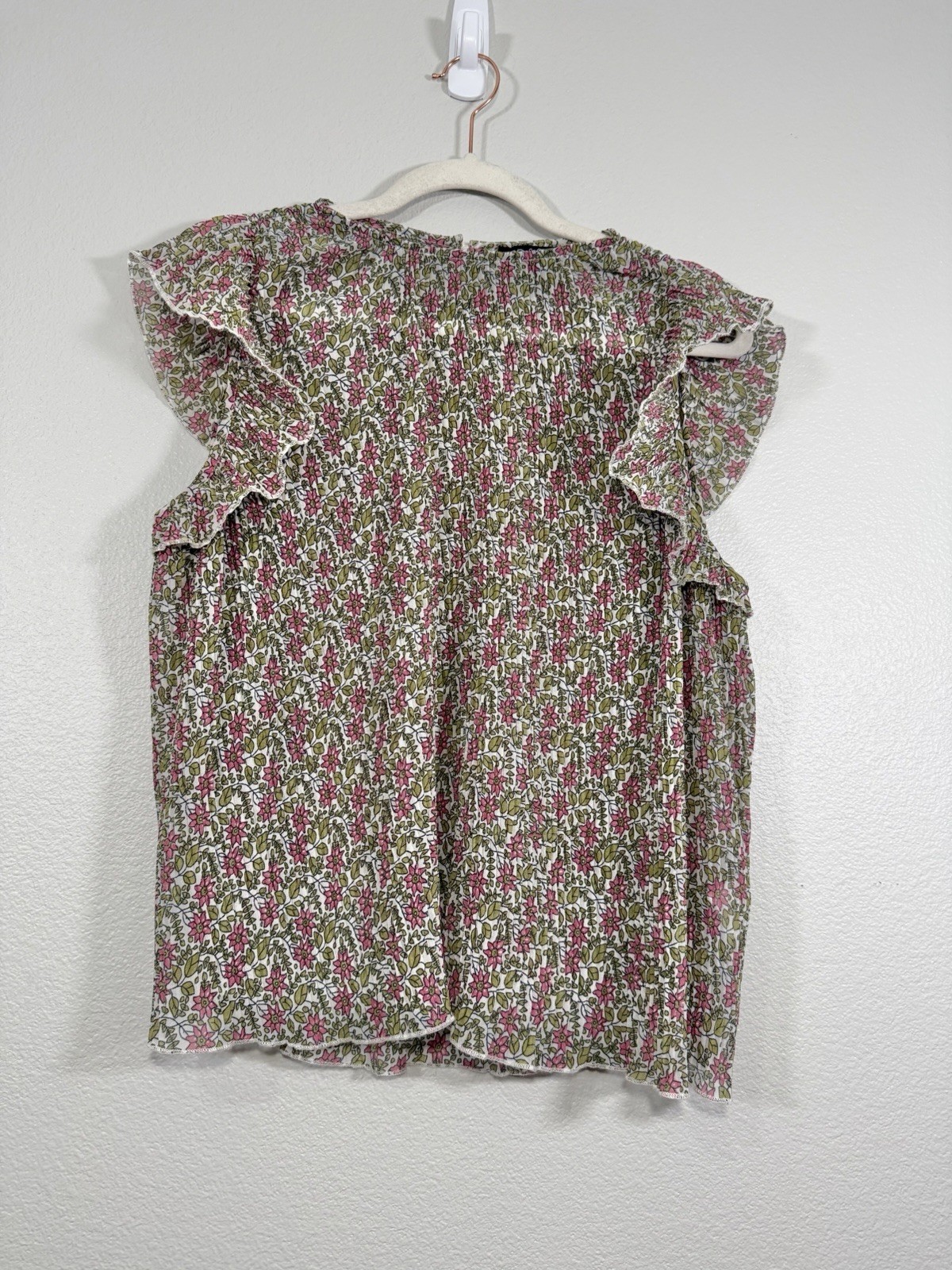 Anthropologie RD & Koko Shirt Floral Pleated Blouse Flutter Sleeves Women Small