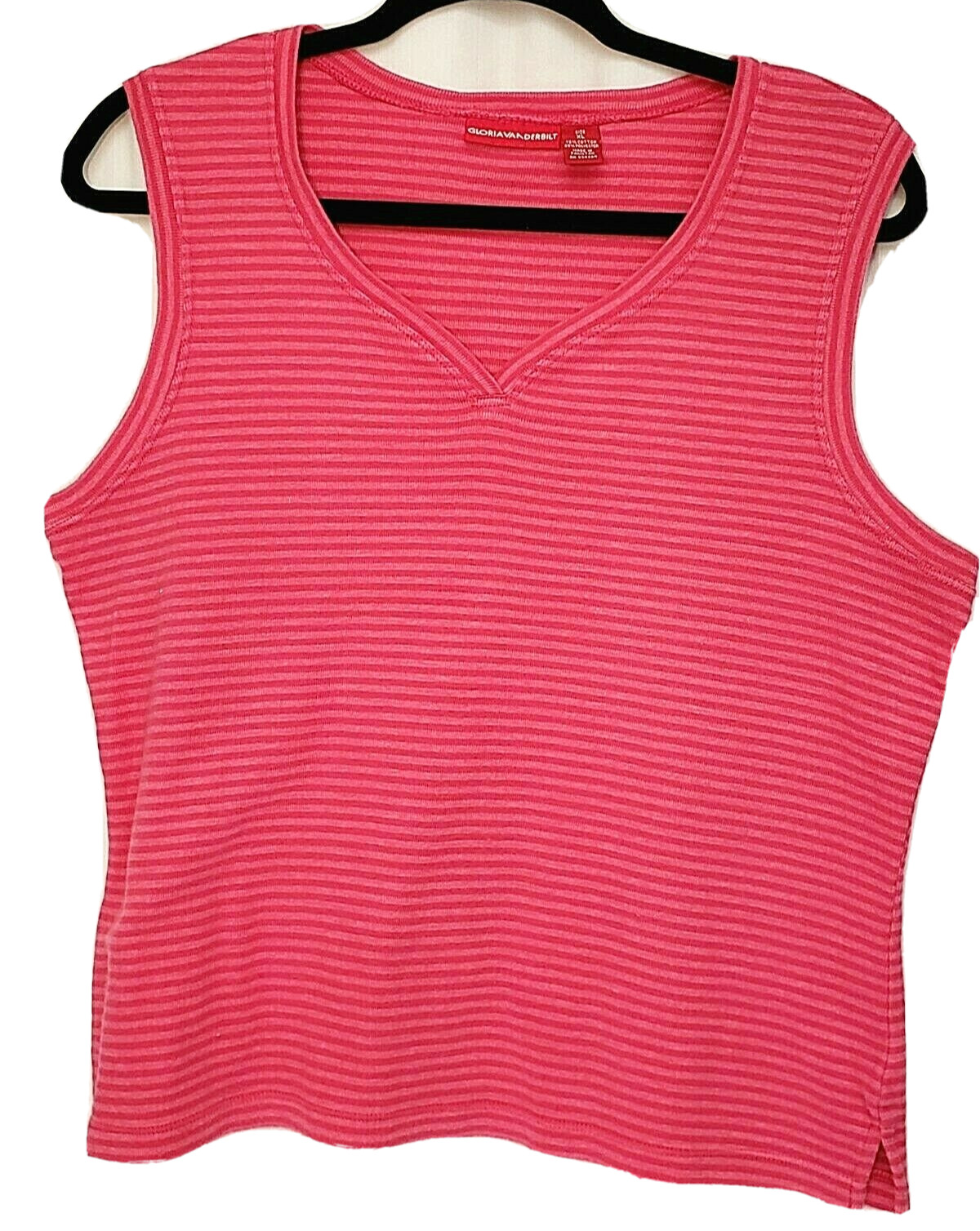 Gloria Vanderbilt Tank Top Stretch Stripes V-Neck Career Lagenlook Beachy Sz XL