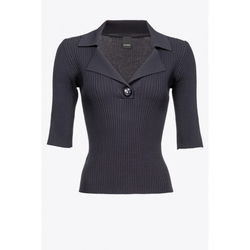 PINKO Ribbed Polo Top Navy Blue Sz Small