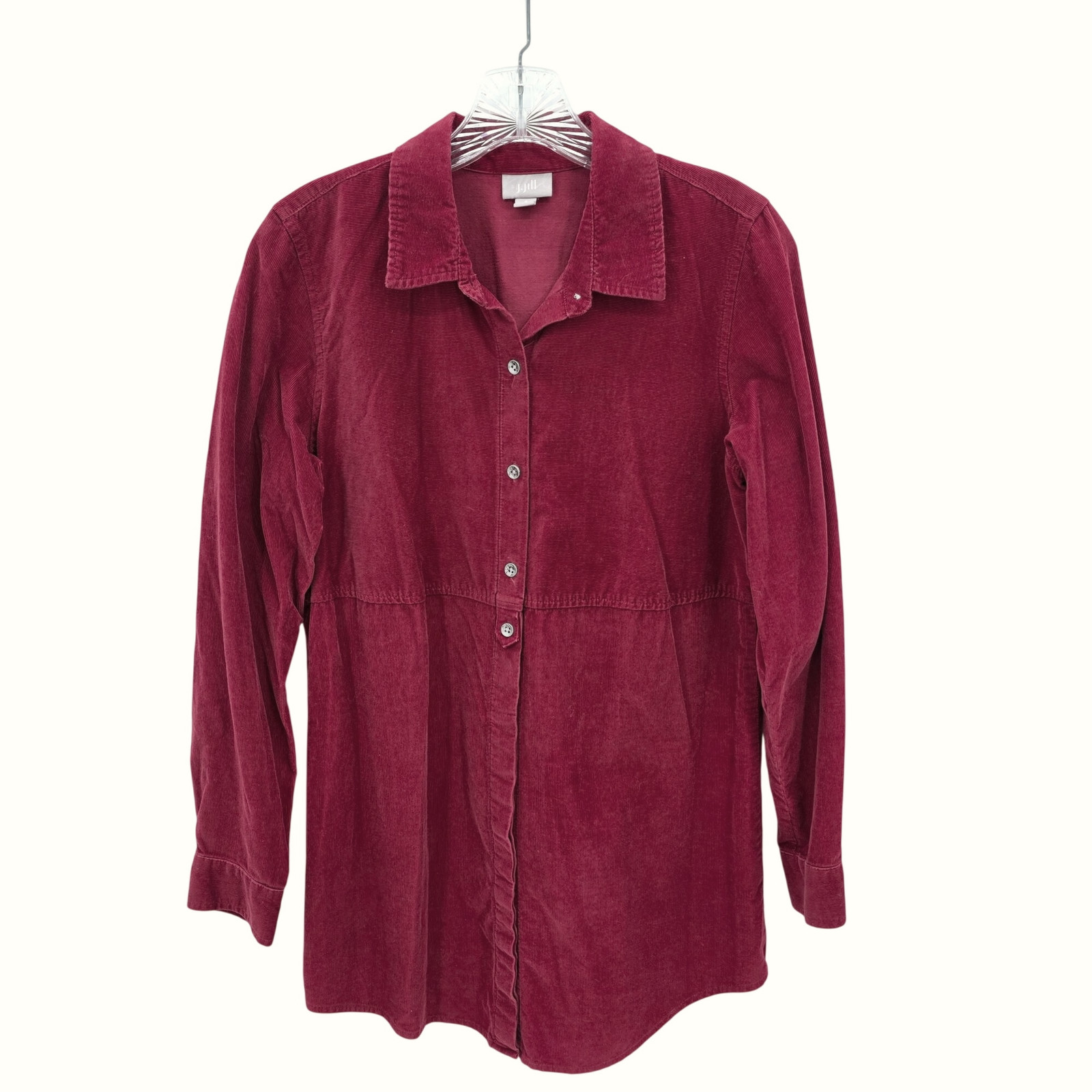J Jill Shirt Women S Red Micro Corduroy Cotton Button Tunic Fall Casual Office