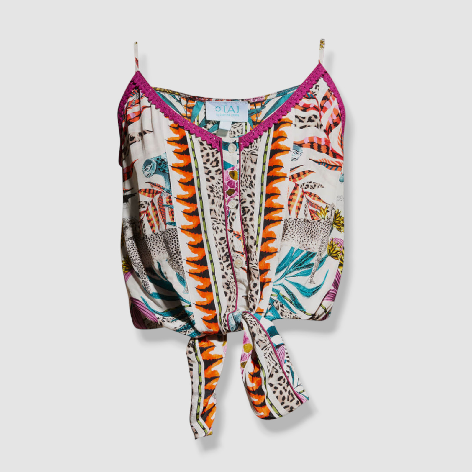 $340 Taj by Sabrina Crippa Women’s White Cape Button Front Crop Top Size S
