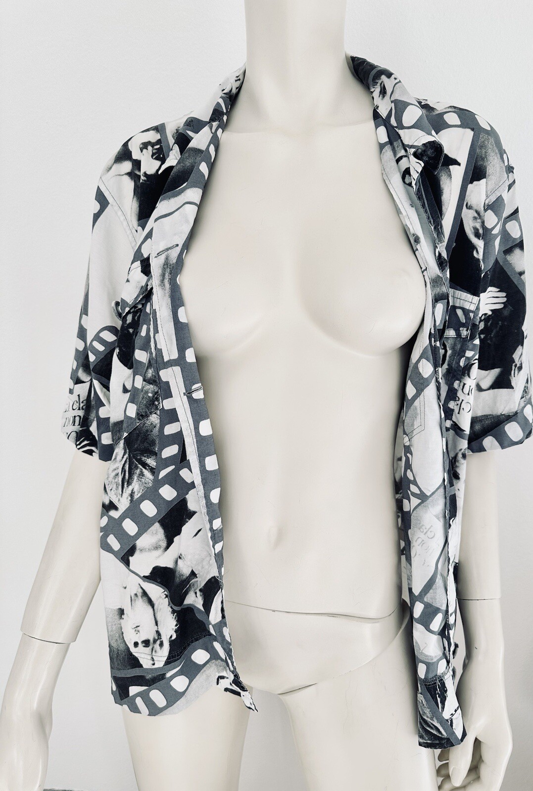 Moschino Photo Print Shirt 90s Film Collage Button Up Blouse Black White M L