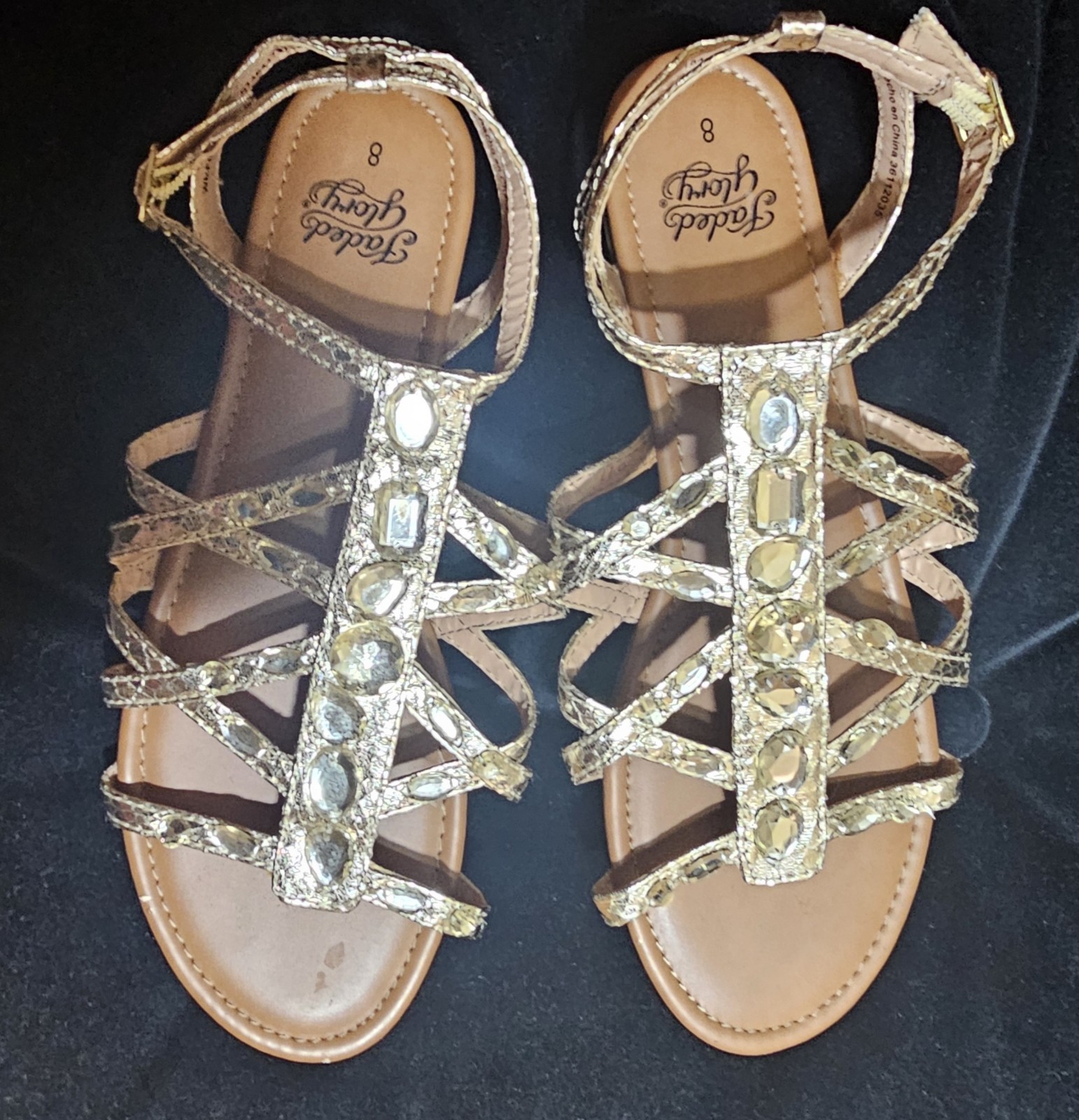 Faded Glory Gem Studded Gold Women’s Sandals US Size 8