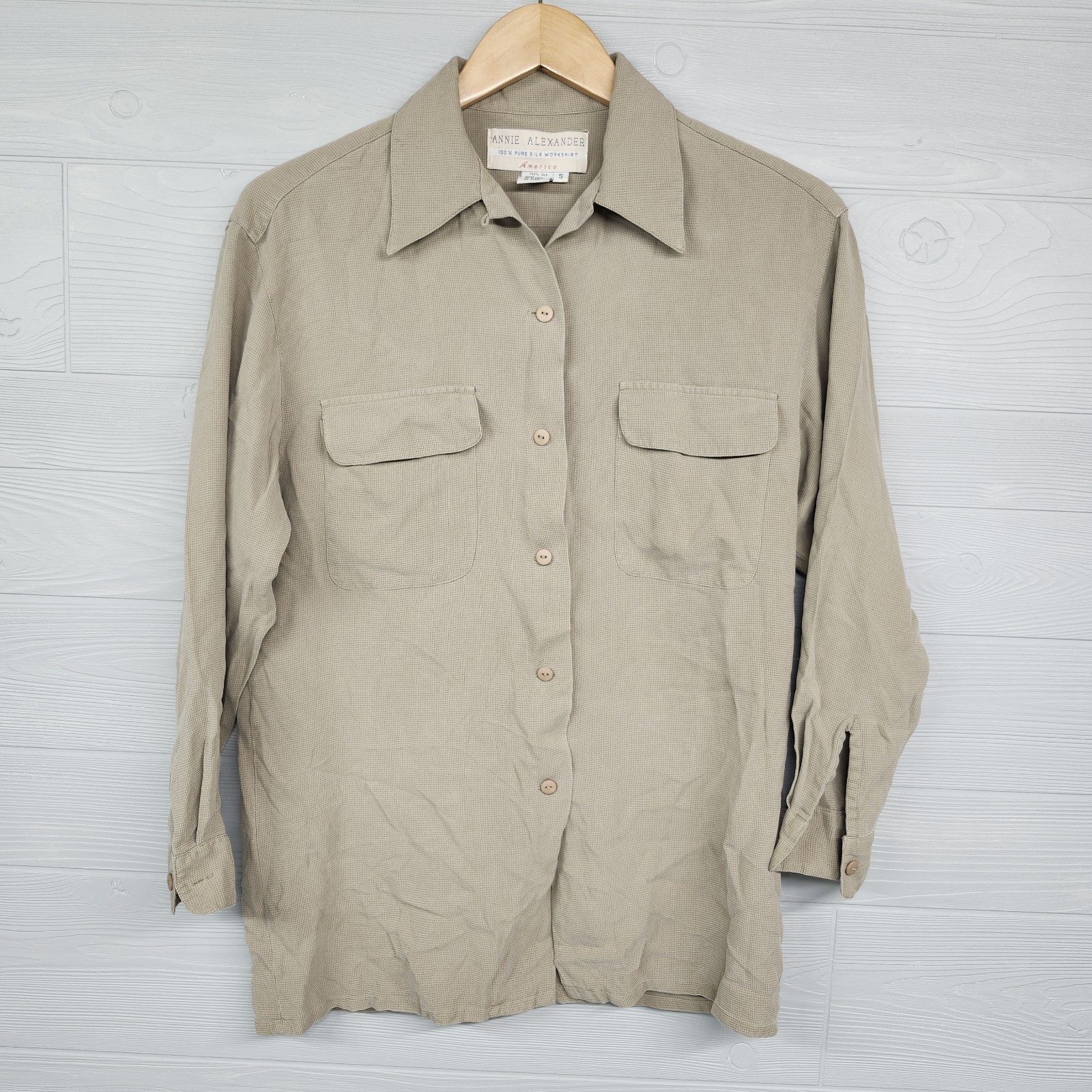 Vintage Annie Alexander Pure Silk Workshirt 3/4 Sleeve Buttonup Womens S