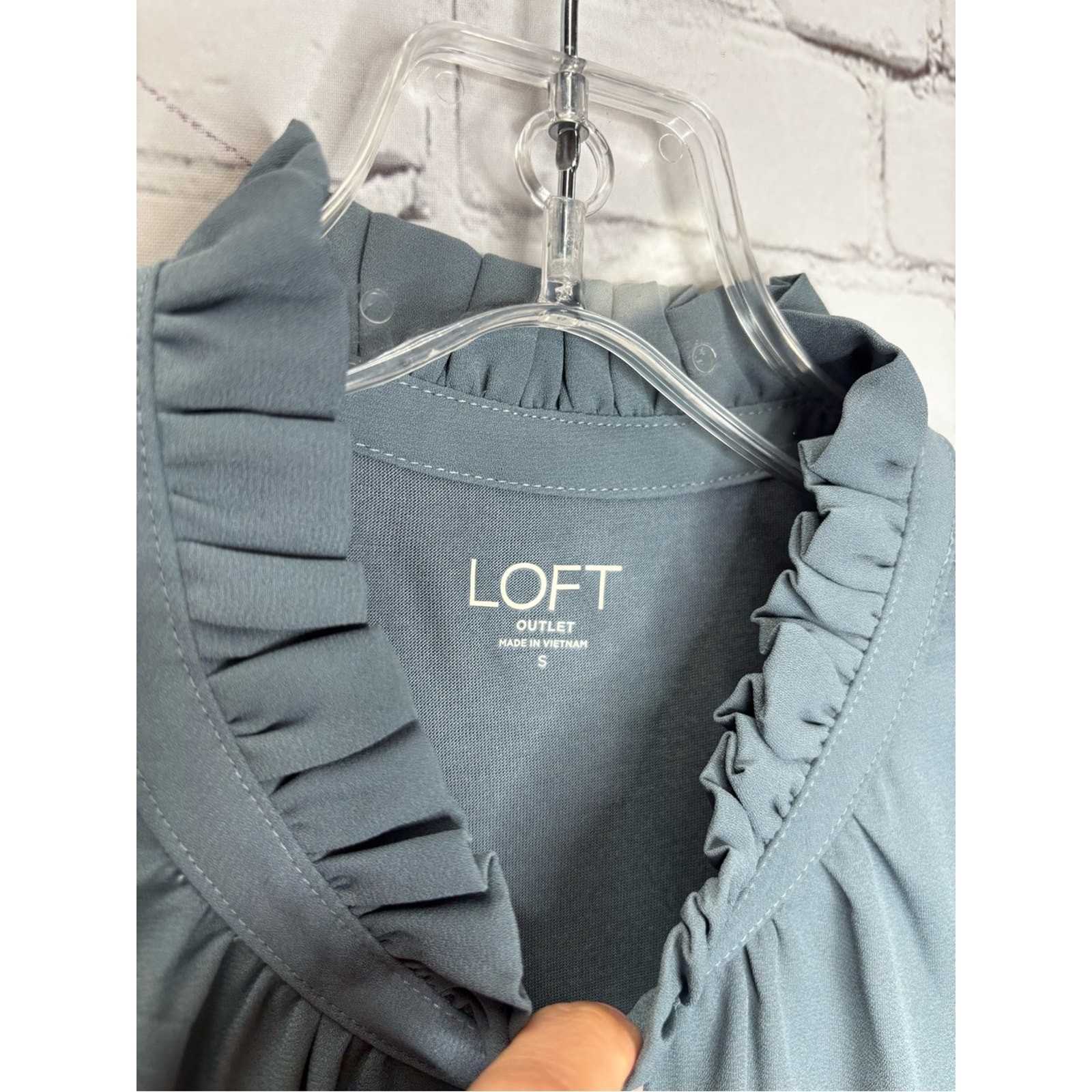 LOFT Ruffled Mock Neck Sleeveless Top – Teal Blue