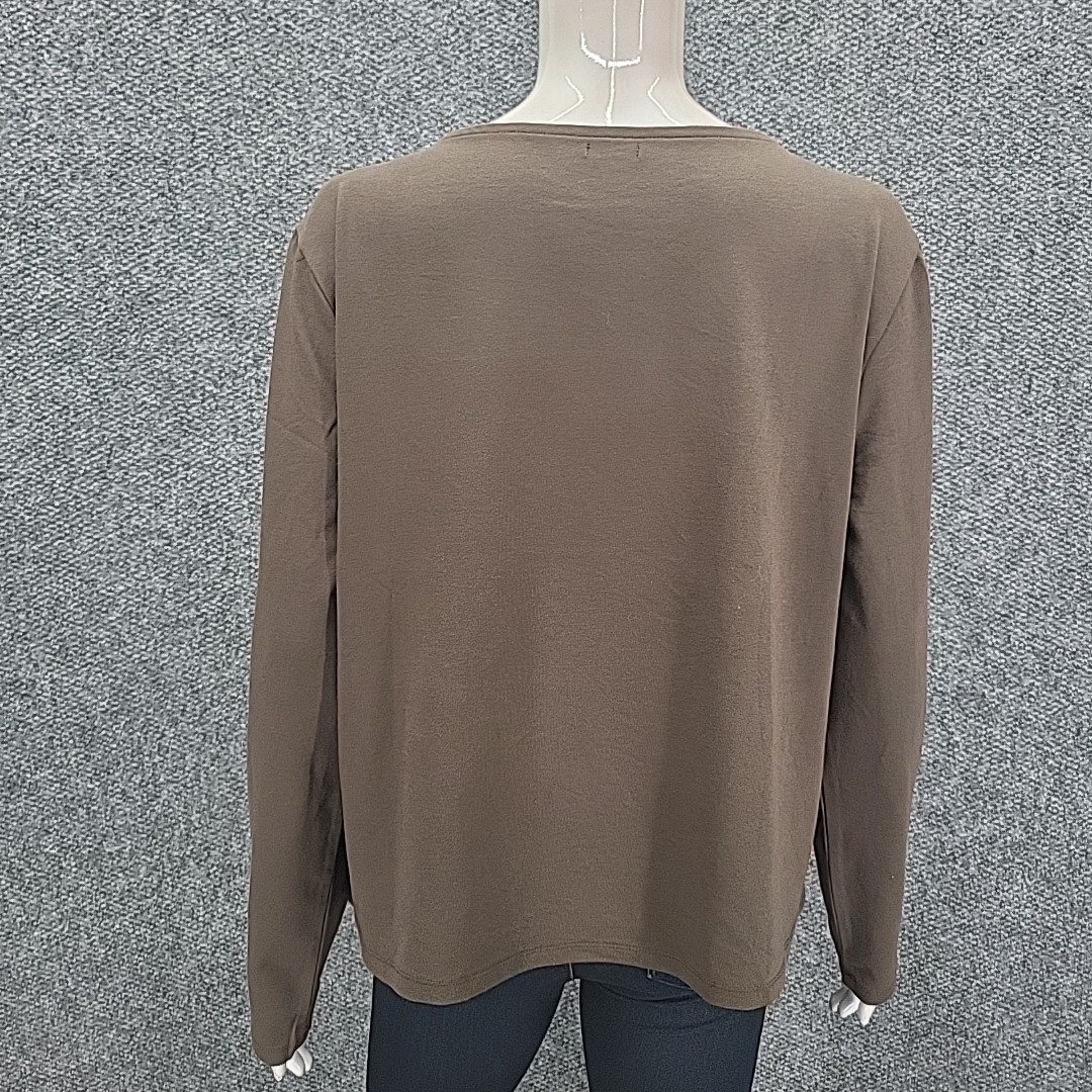 Womens Top XX-Large Size Brown Long Sleeves Square Neck Tee Shirt